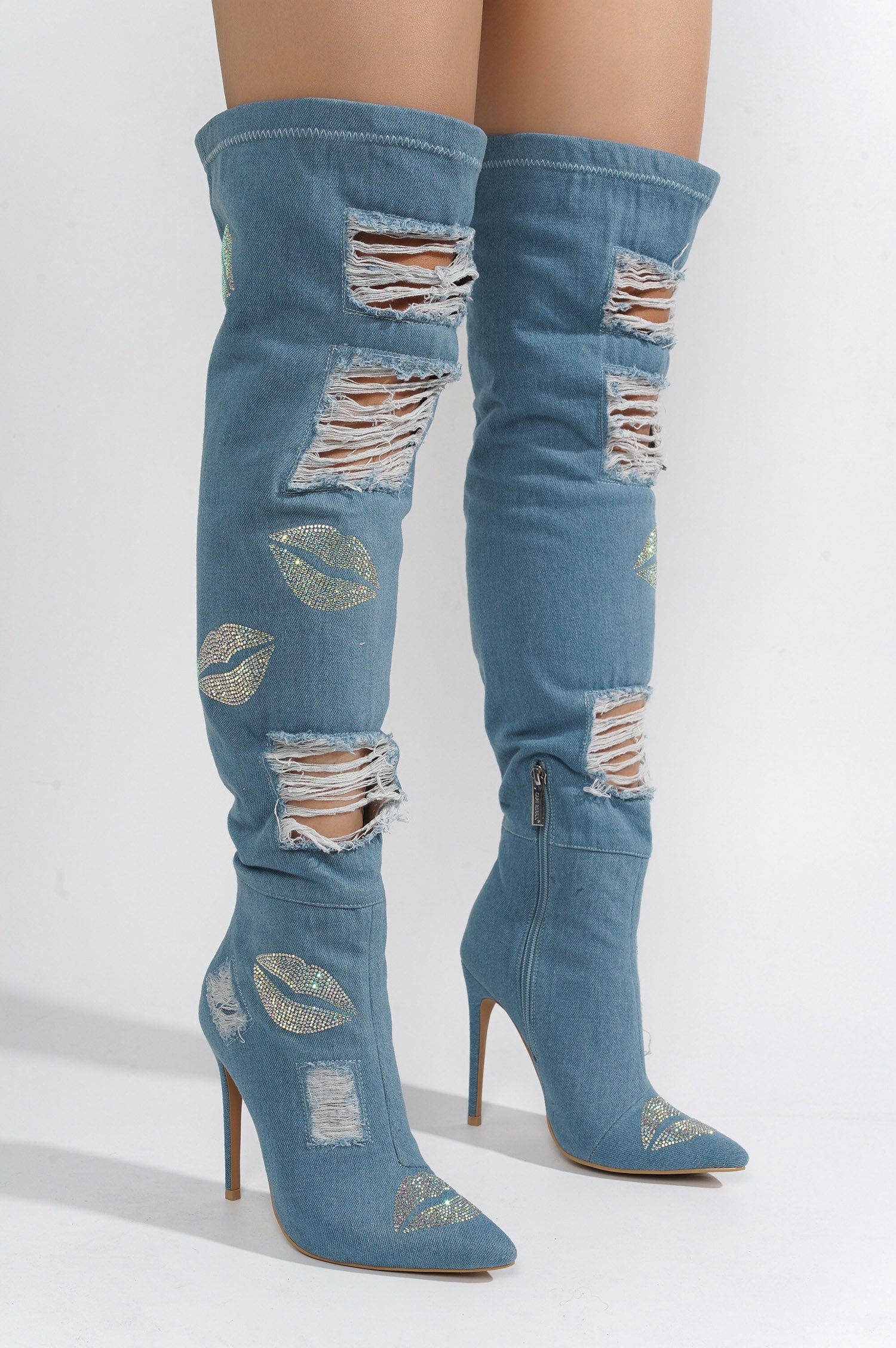 XoXo Rhinestones Decor Thigh High Boots