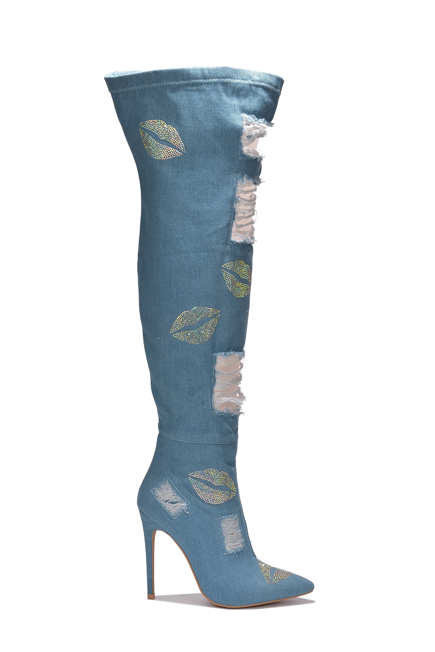 XoXo Rhinestones Decor Thigh High Boots