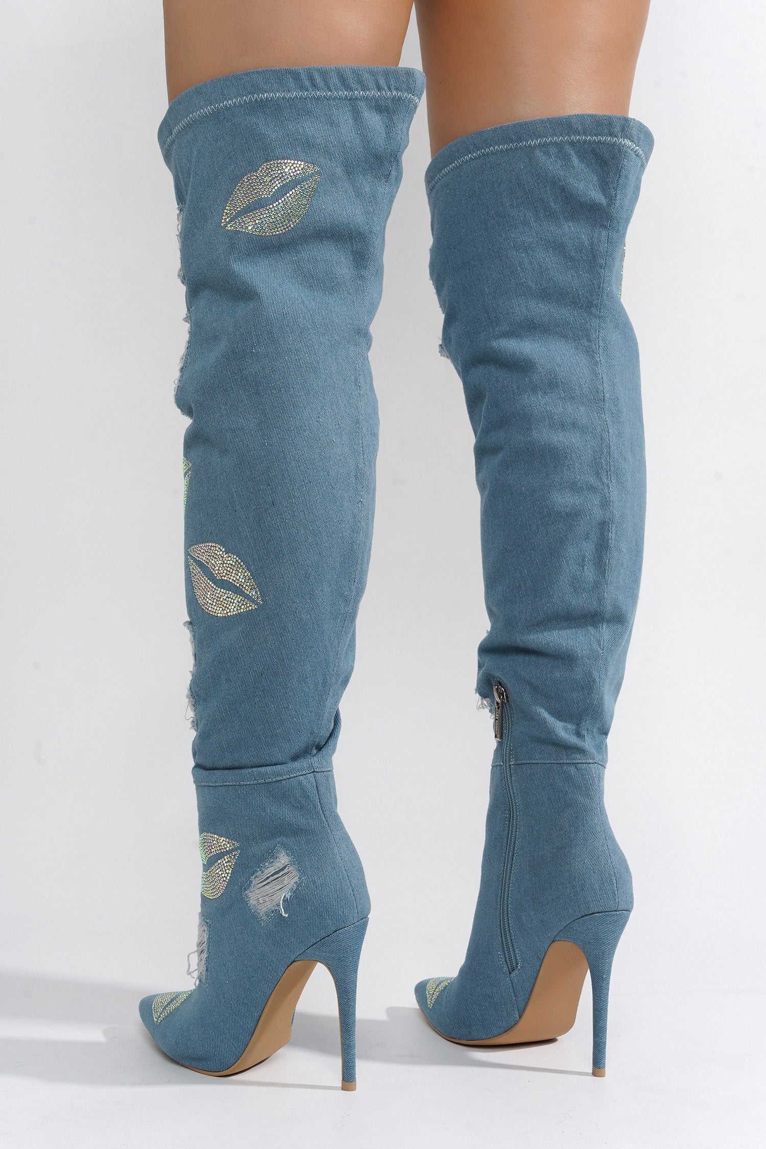 XoXo Rhinestones Decor Thigh High Boots