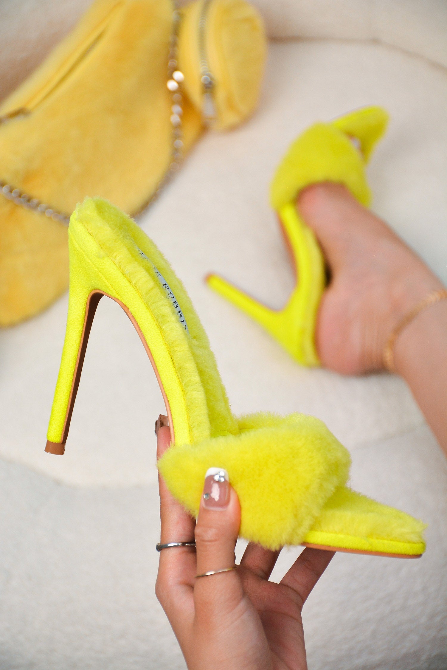 Aspen Faux Fur High Stiletto Heel Mules