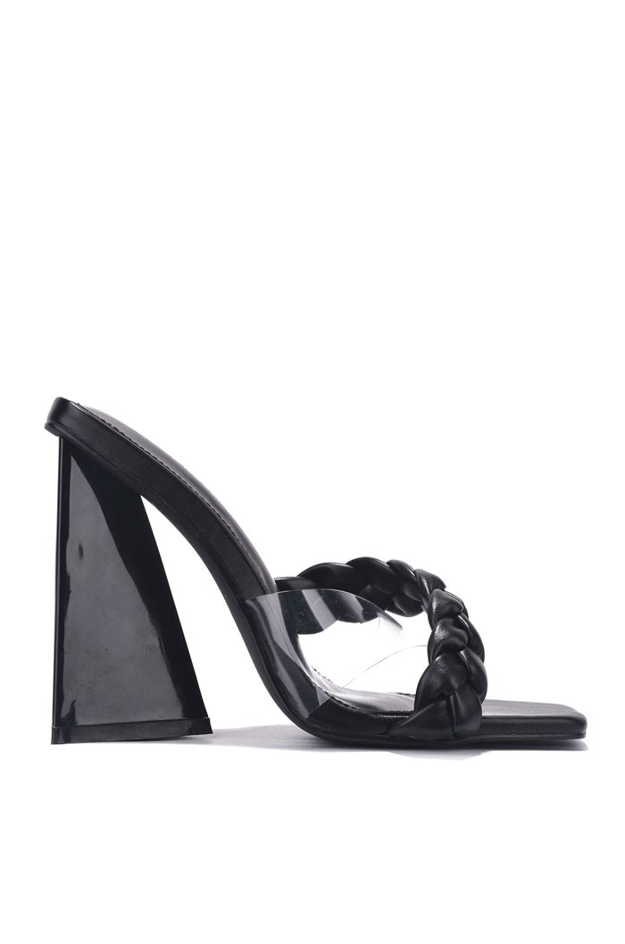 Clara Braid Detail Flared Block Heel Mules