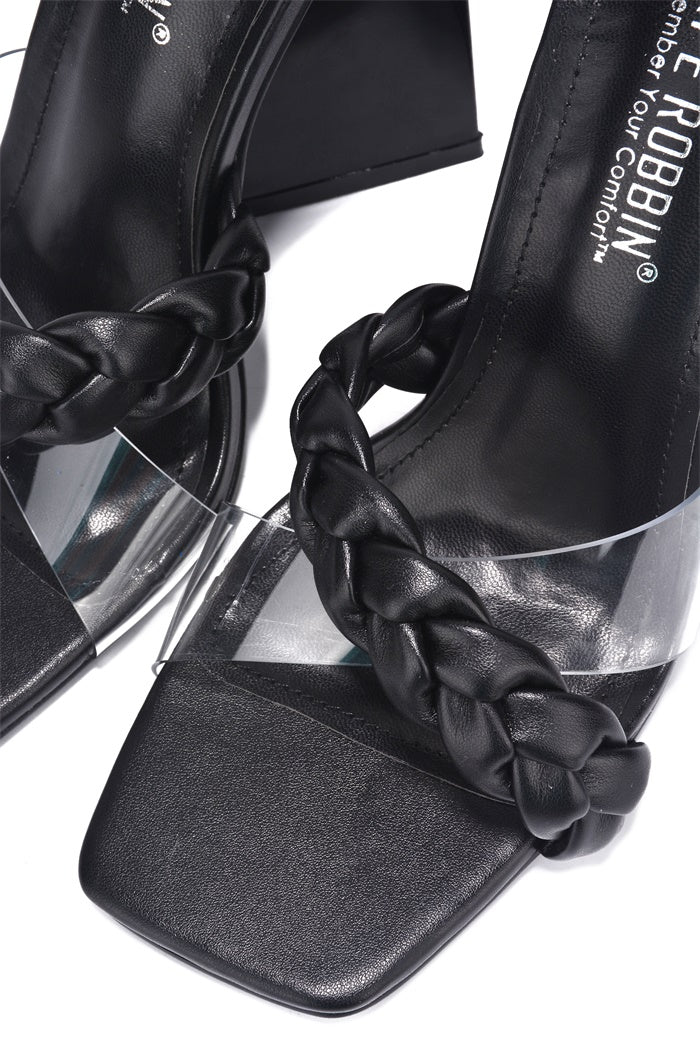 Clara Braid Detail Flared Block Heel Mules