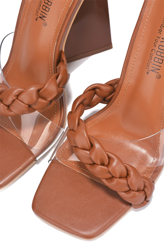Clara Braid Detail Flared Block Heel Mules
