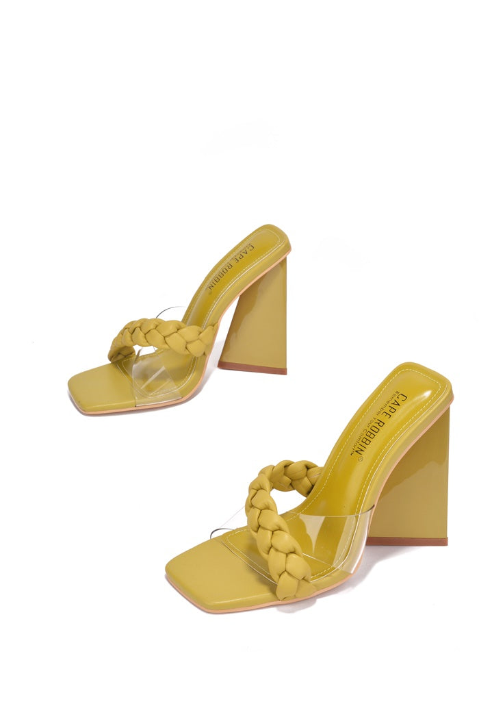 Clara Braid Detail Flared Block Heel Mules