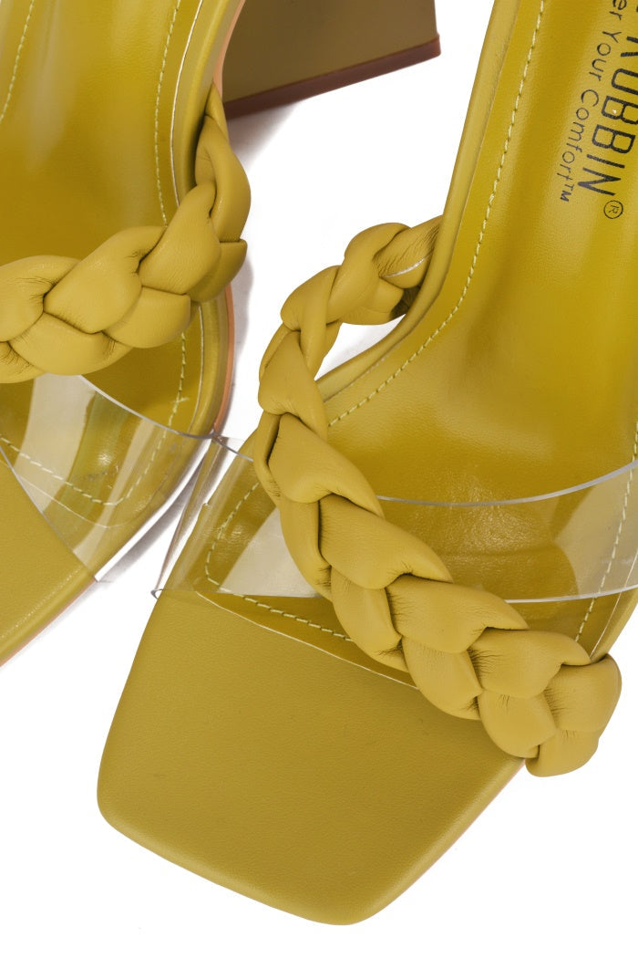 Clara Braid Detail Flared Block Heel Mules