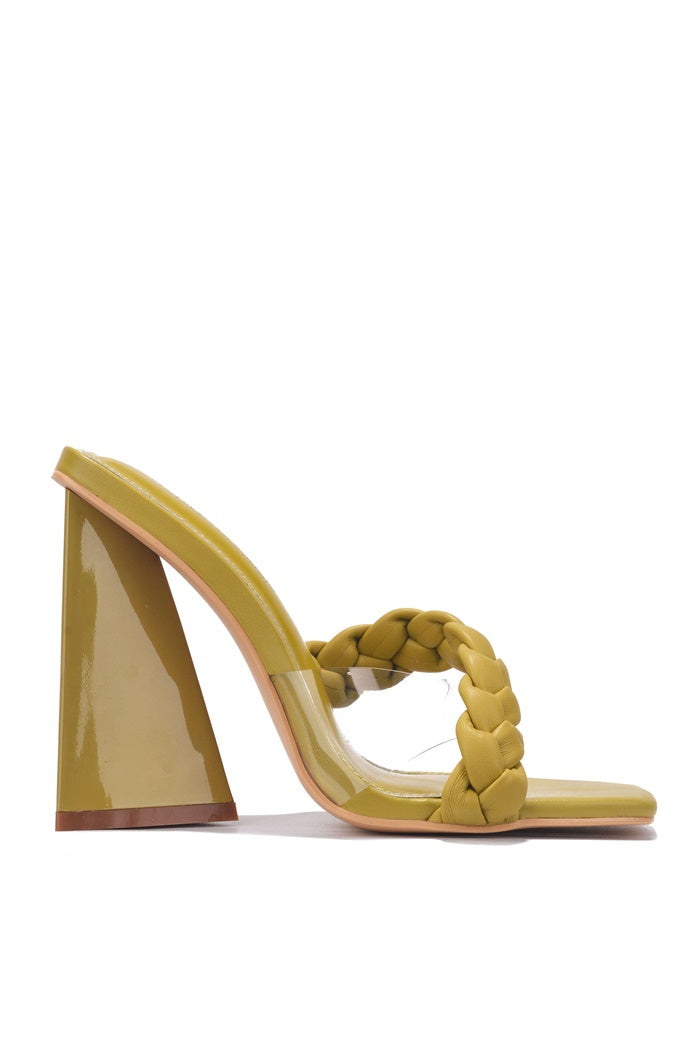 Clara Braid Detail Flared Block Heel Mules