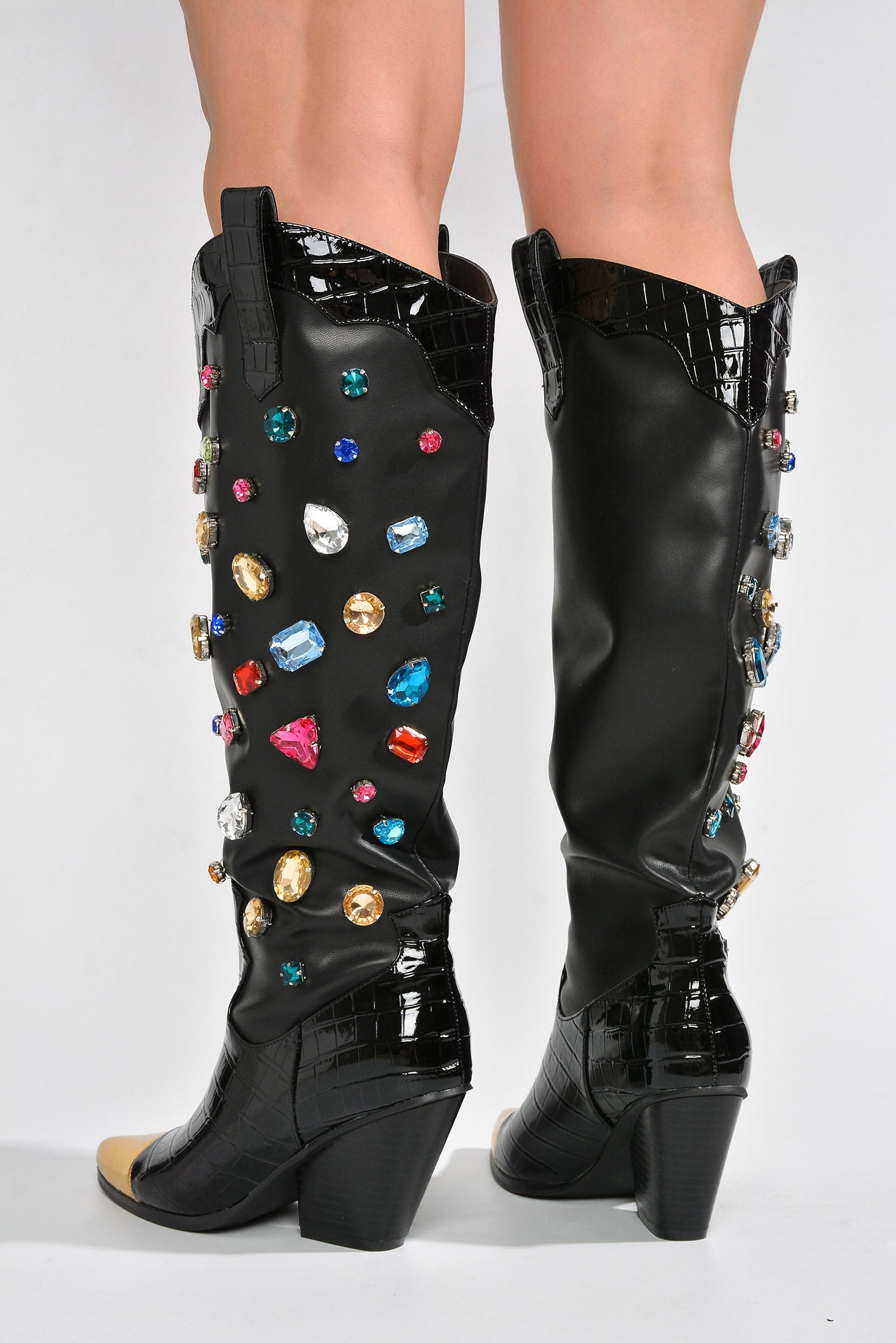Jolene Rhinestone Encrusted Knee High Cowgirl Boots
