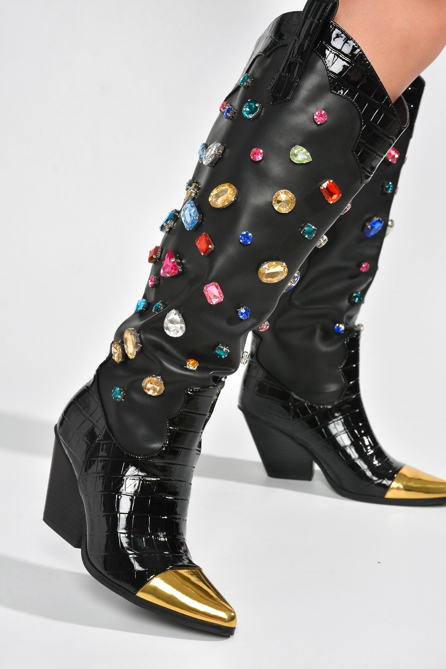 Jolene Rhinestone Encrusted Knee High Cowgirl Boots