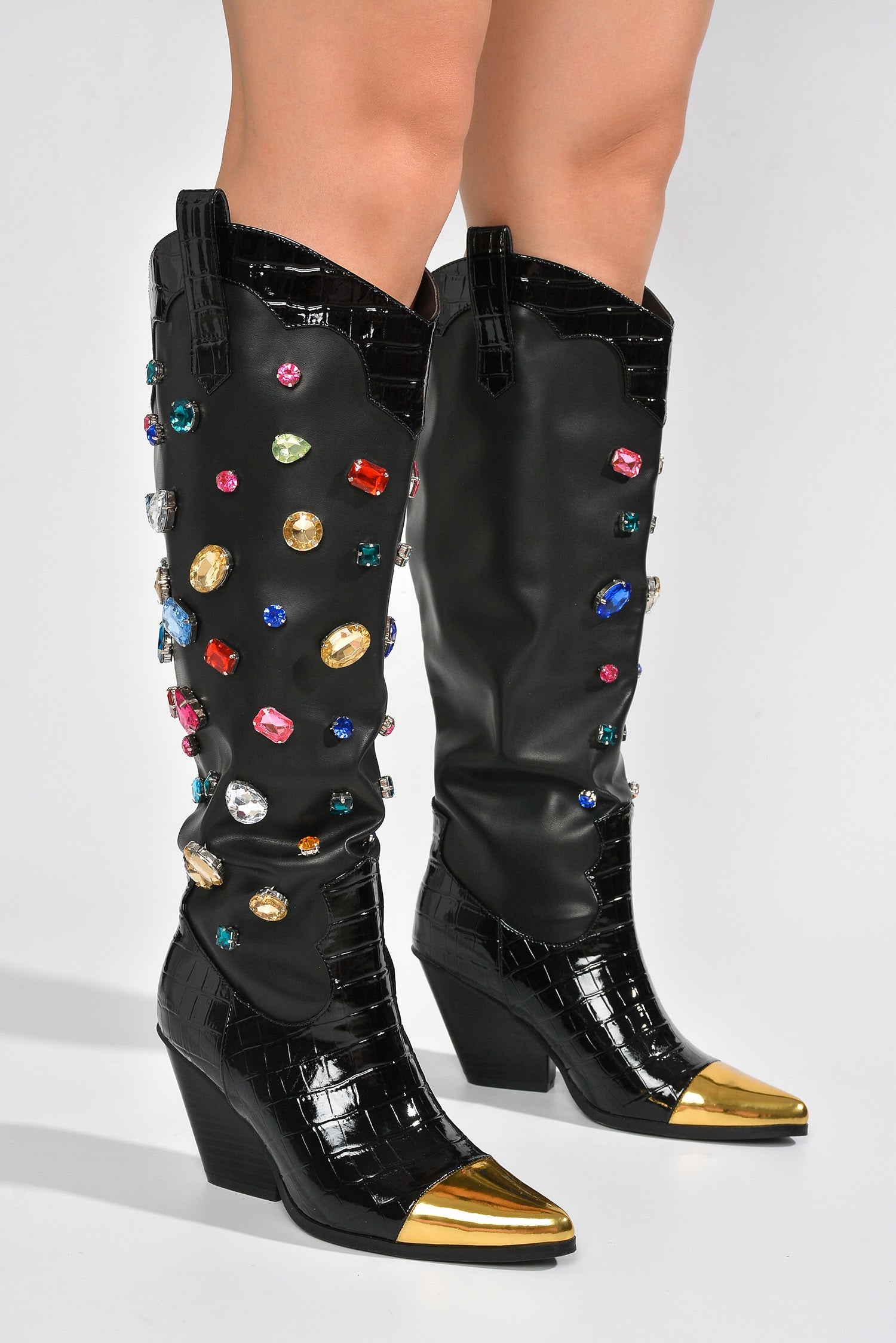 Jolene Rhinestone Encrusted Knee High Cowgirl Boots