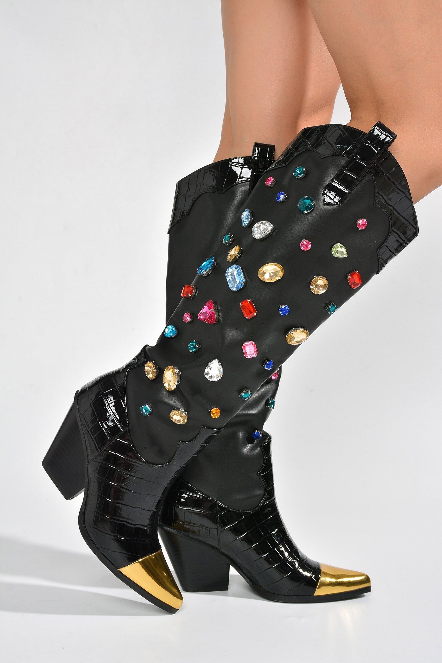Jolene Rhinestone Encrusted Knee High Cowgirl Boots