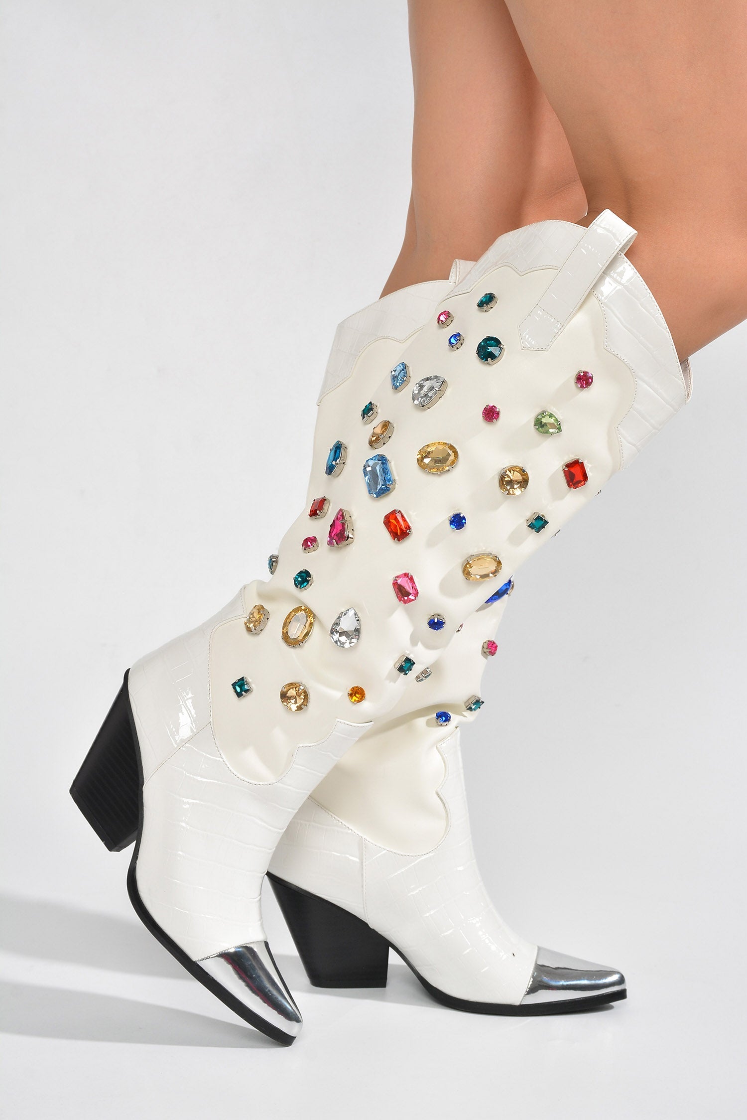 Jolene Rhinestone Encrusted Knee High Cowgirl Boots