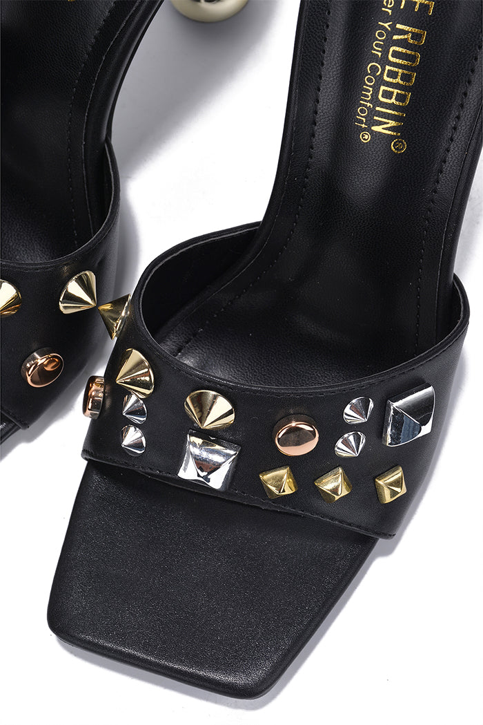 Dani Studded Square Toe High Heel Mules