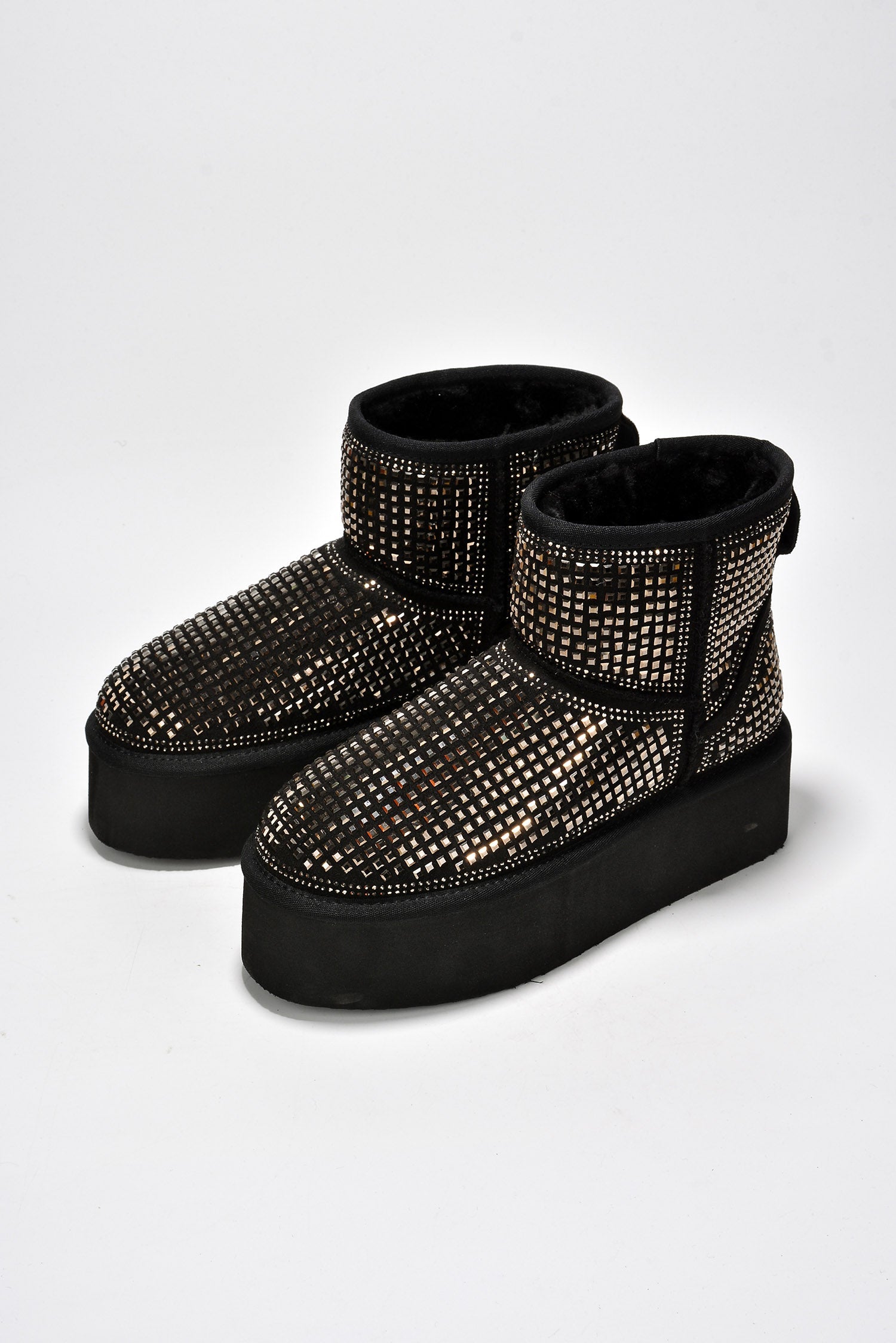 Glam Girl Rhinestones Embellished Platform Ankle Boots
