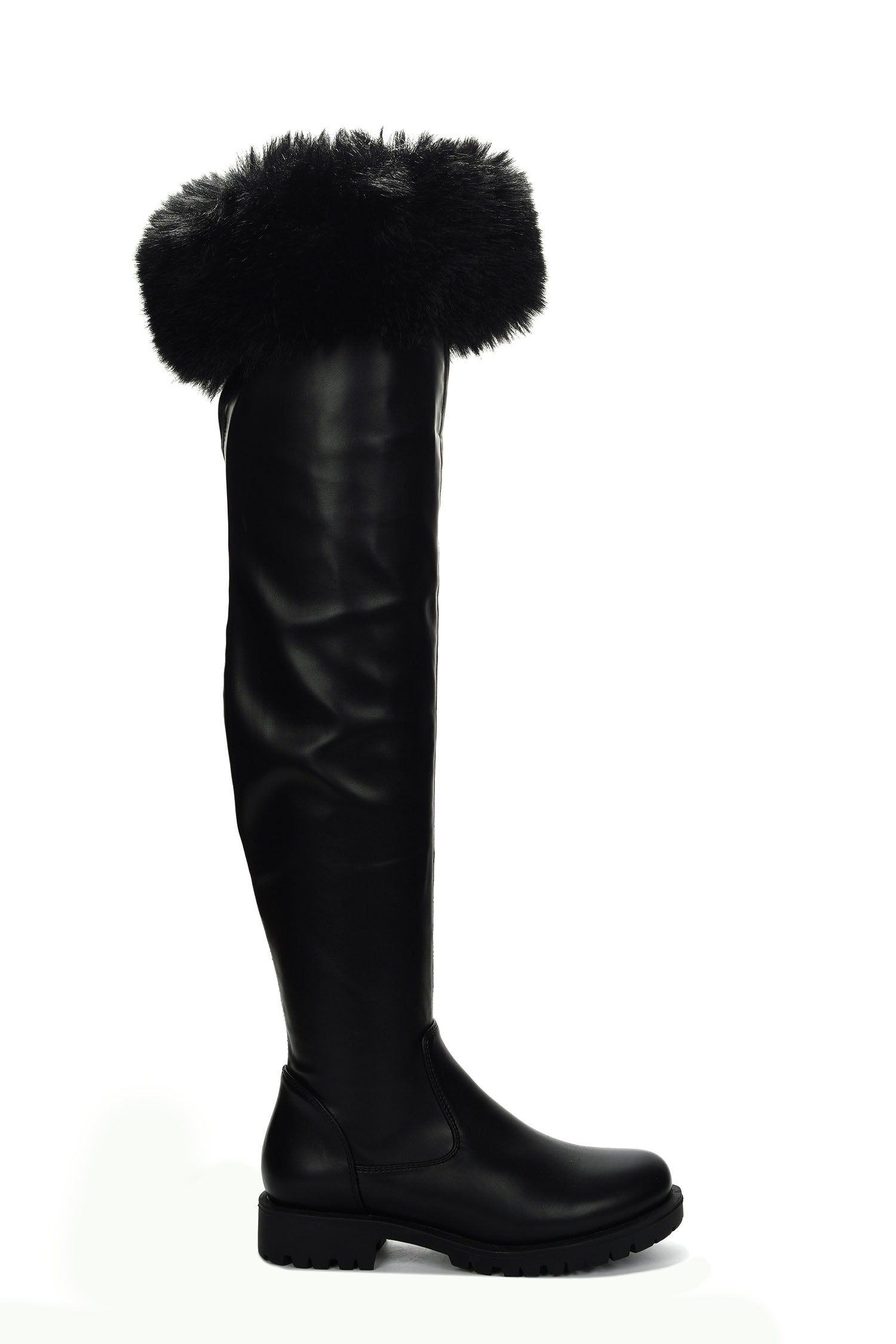 Katya Over The Knee Faux Fur Trim Vegan Leather Boots
