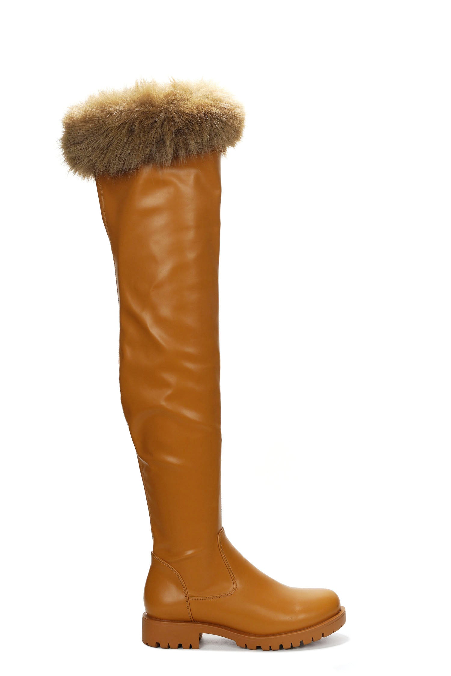 Katya Over The Knee Faux Fur Trim Vegan Leather Boots
