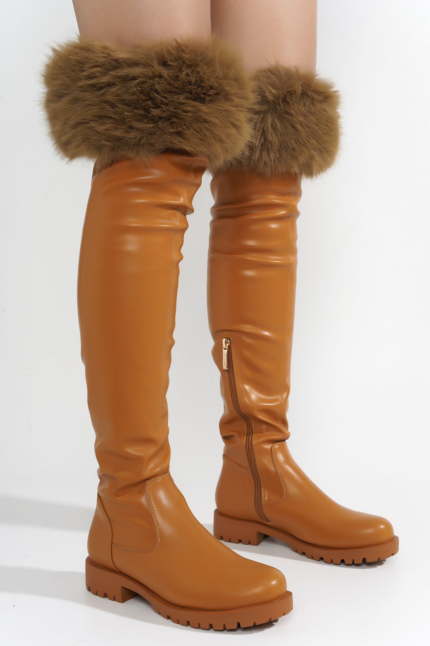 Katya Over The Knee Faux Fur Trim Vegan Leather Boots