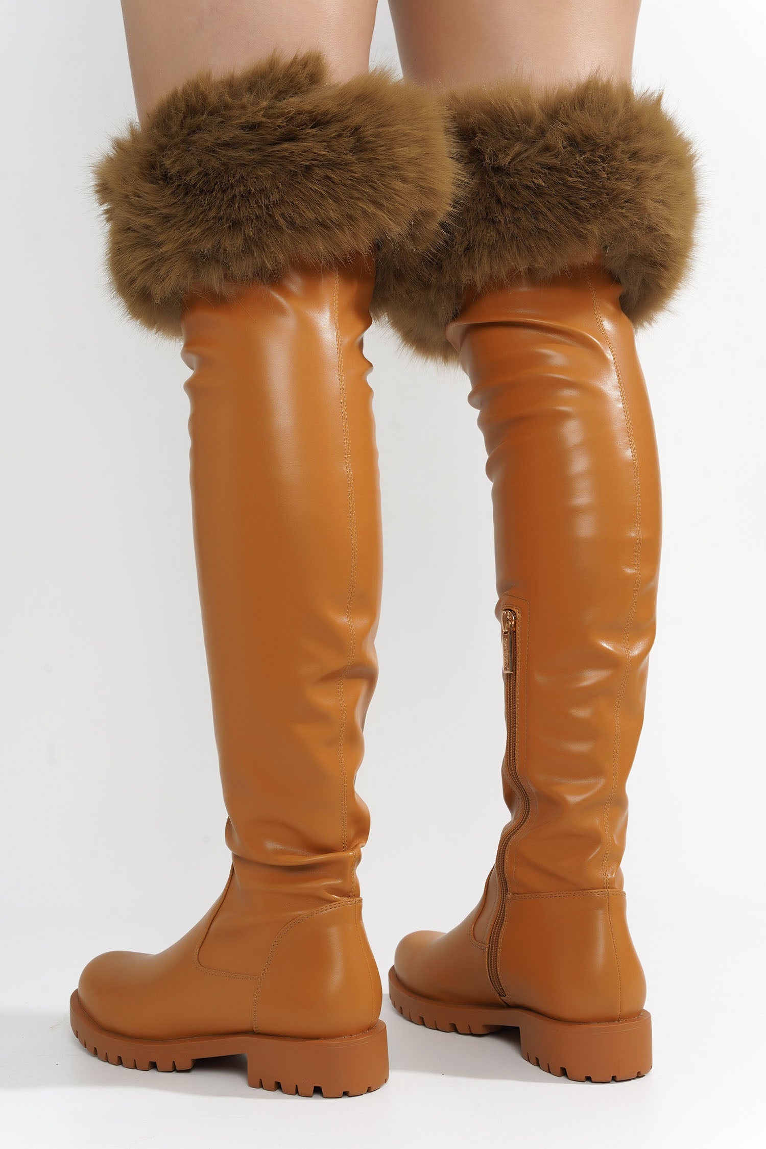 Katya Over The Knee Faux Fur Trim Vegan Leather Boots