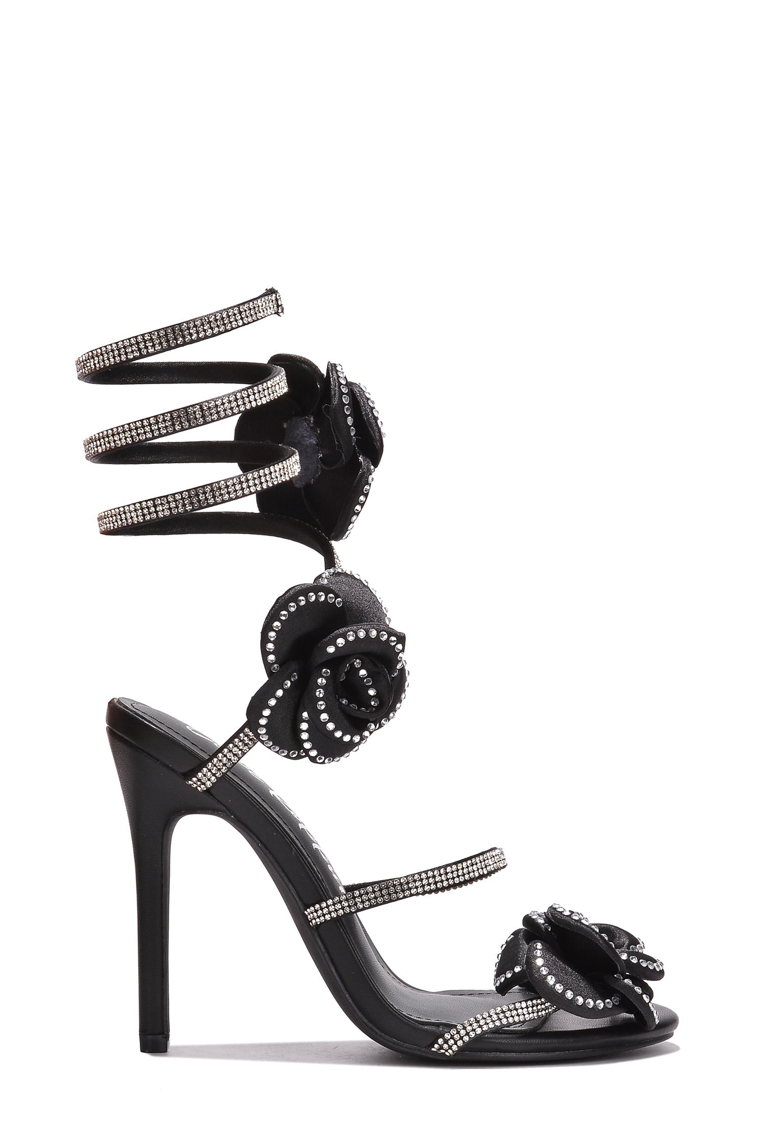 Eden Diamanté Detail 3d Roses Ankle Wrap Heels