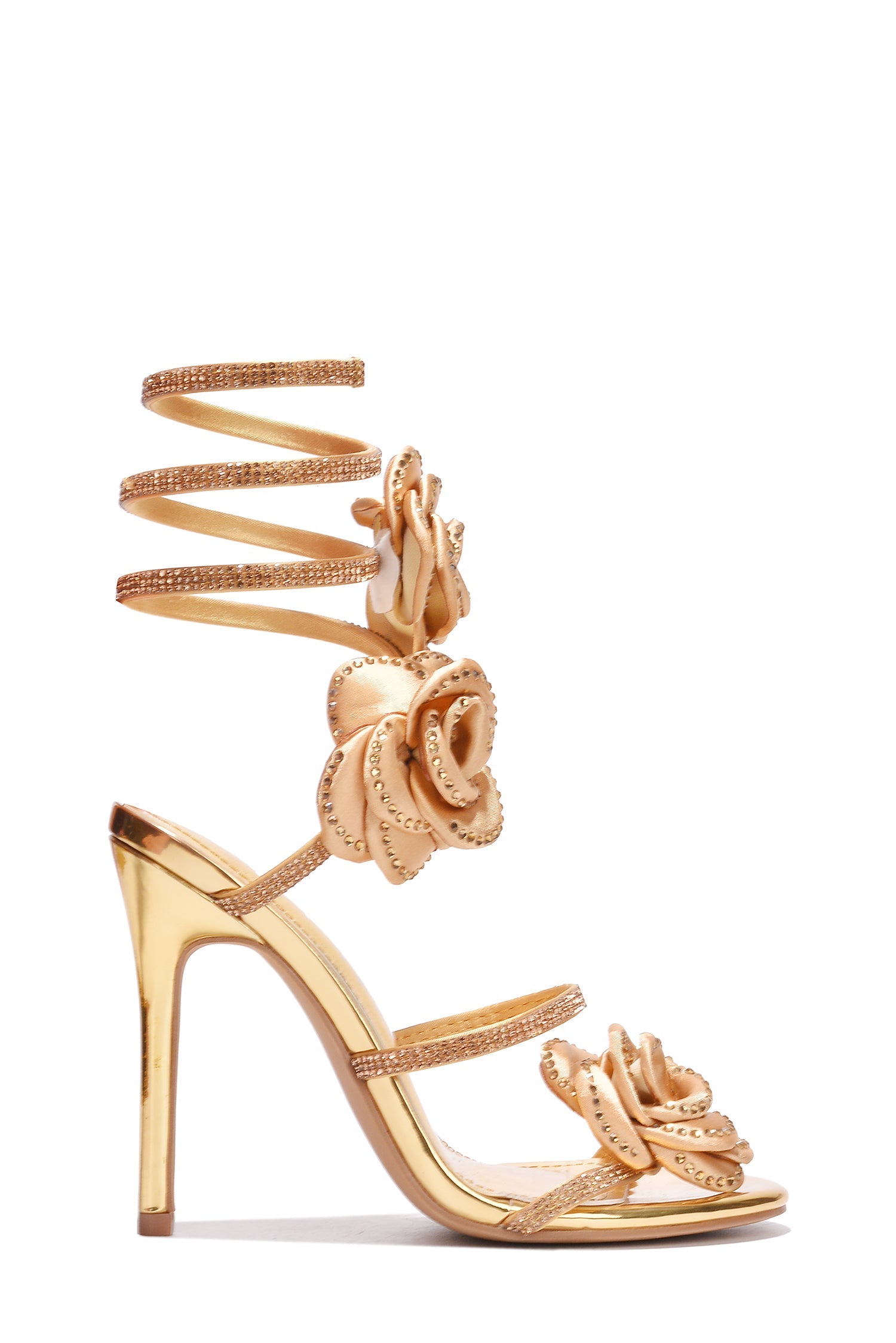 Eden Diamanté Detail 3d Roses Ankle Wrap Heels