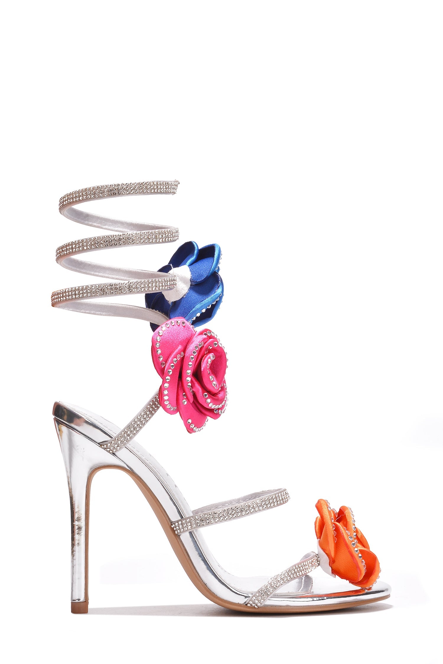 Eden Diamanté Detail 3d Roses Ankle Wrap Heels