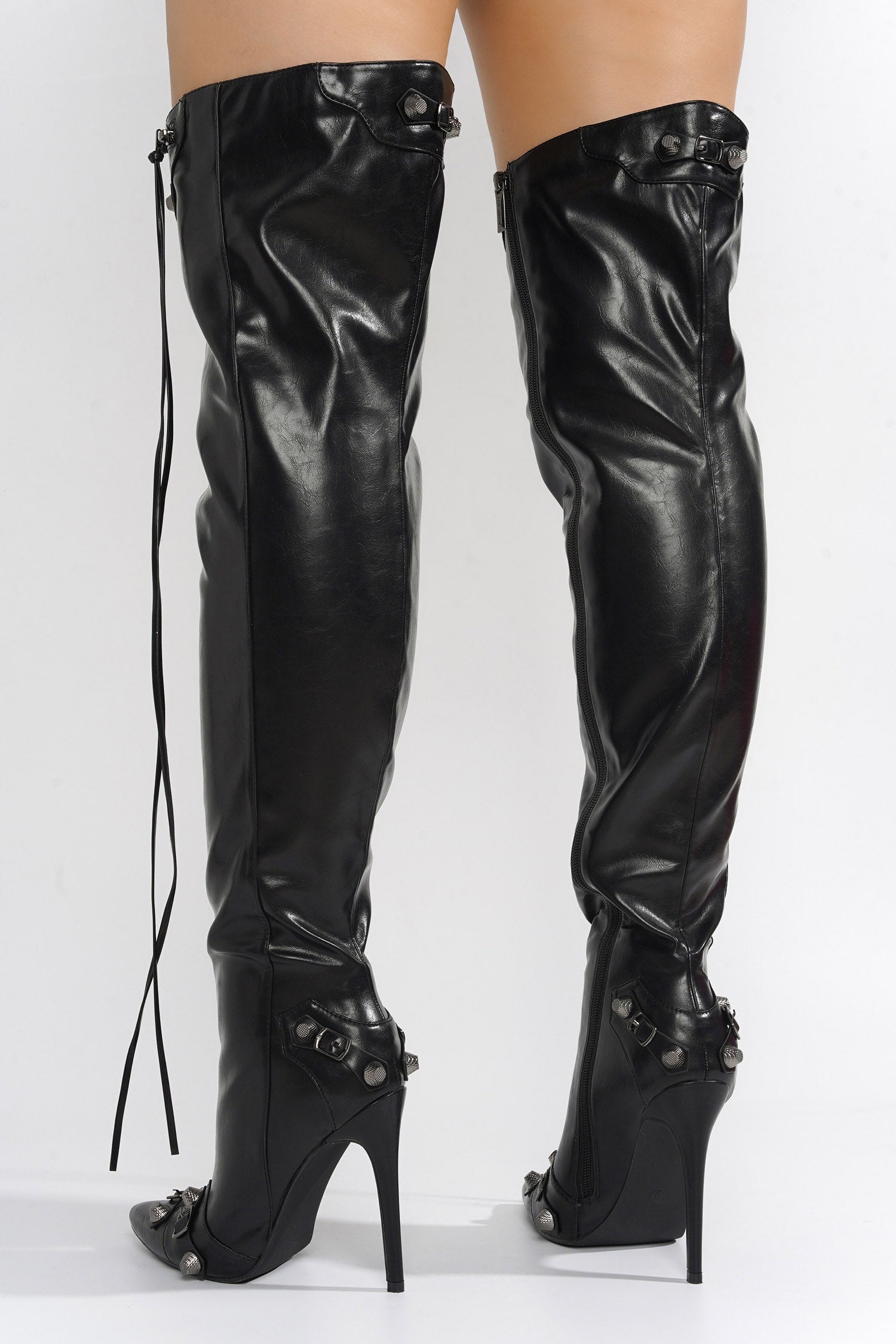 Vega Metallic Pointed Toe Stiletto Over The Knee Boots