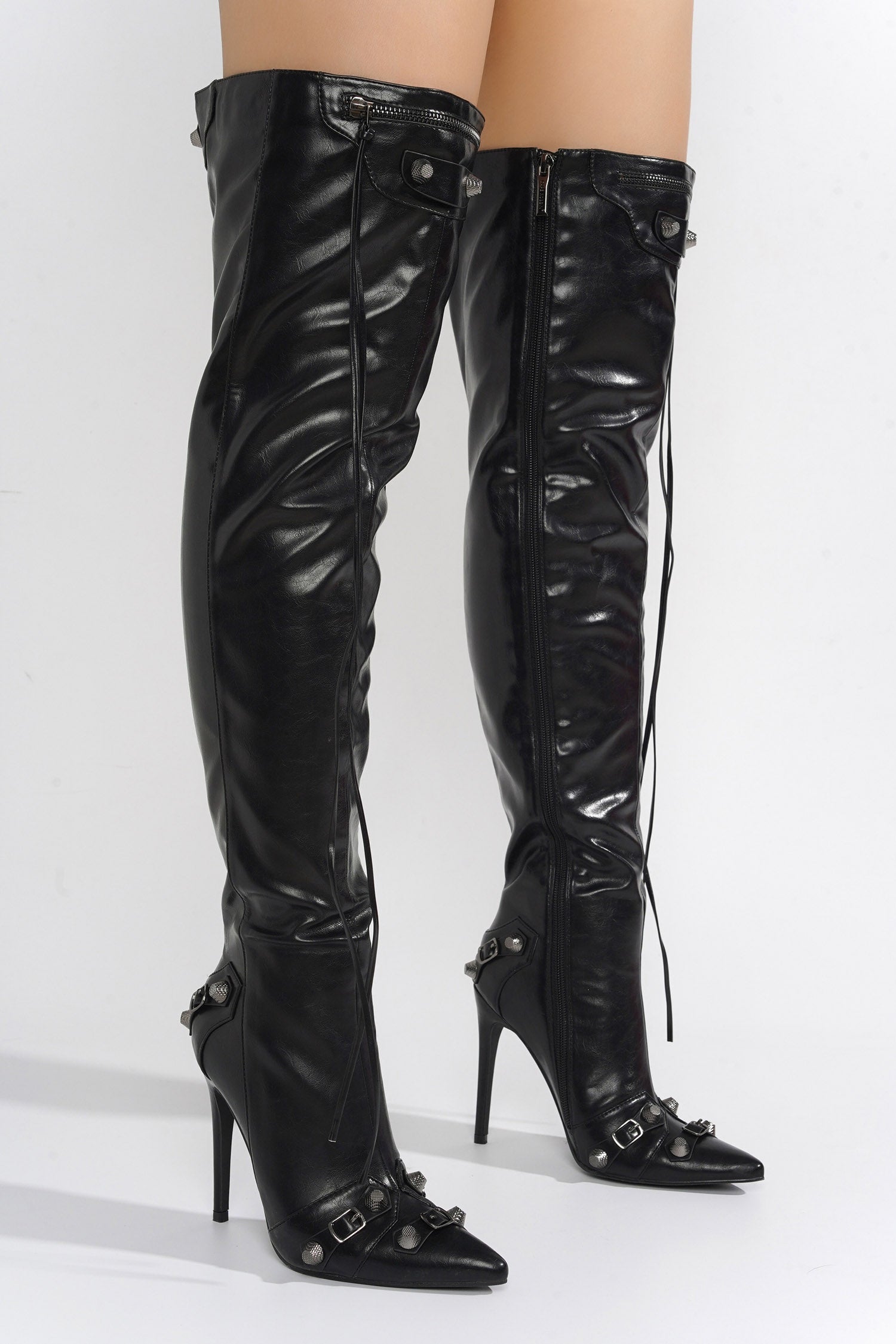 Vega Metallic Pointed Toe Stiletto Over The Knee Boots