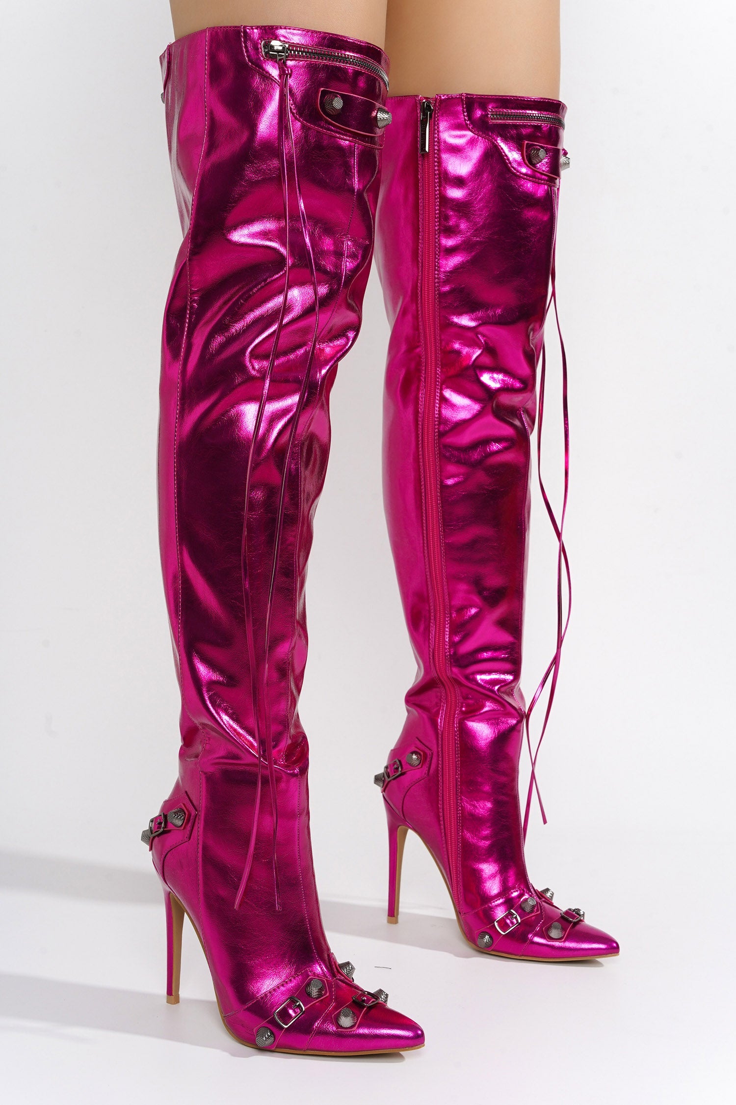 Vega Metallic Pointed Toe Stiletto Over The Knee Boots
