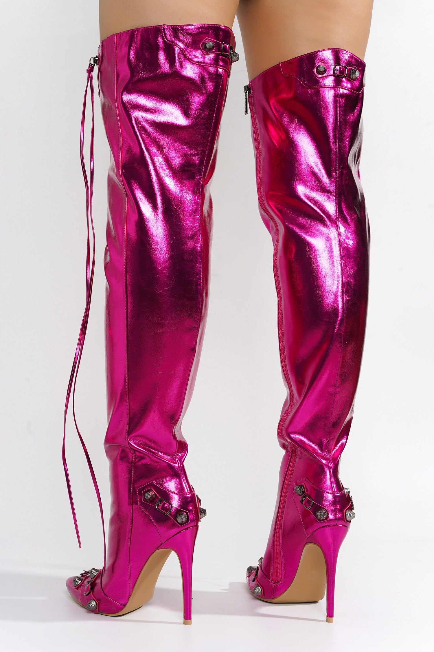Vega Metallic Pointed Toe Stiletto Over The Knee Boots