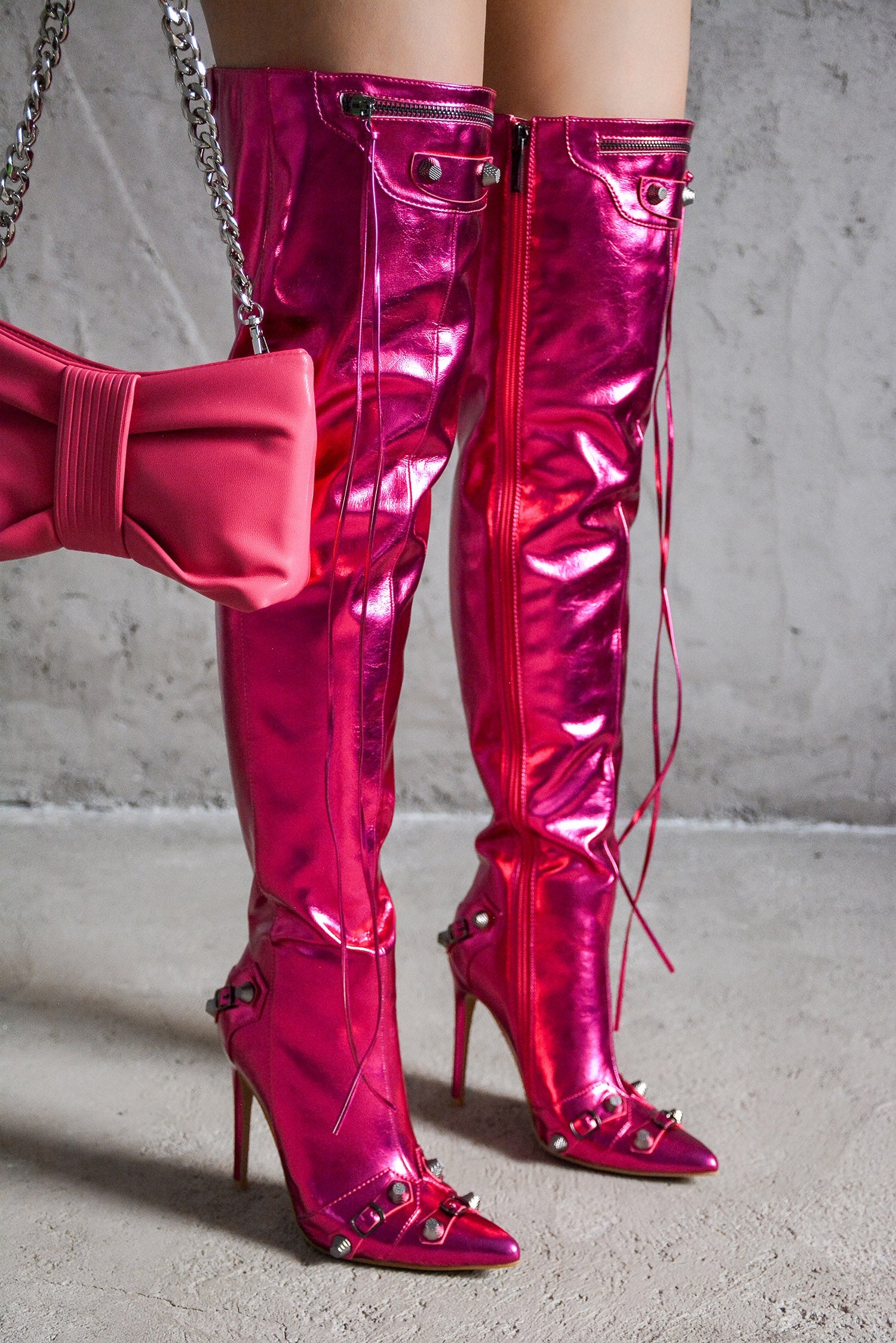 Vega Metallic Pointed Toe Stiletto Over The Knee Boots