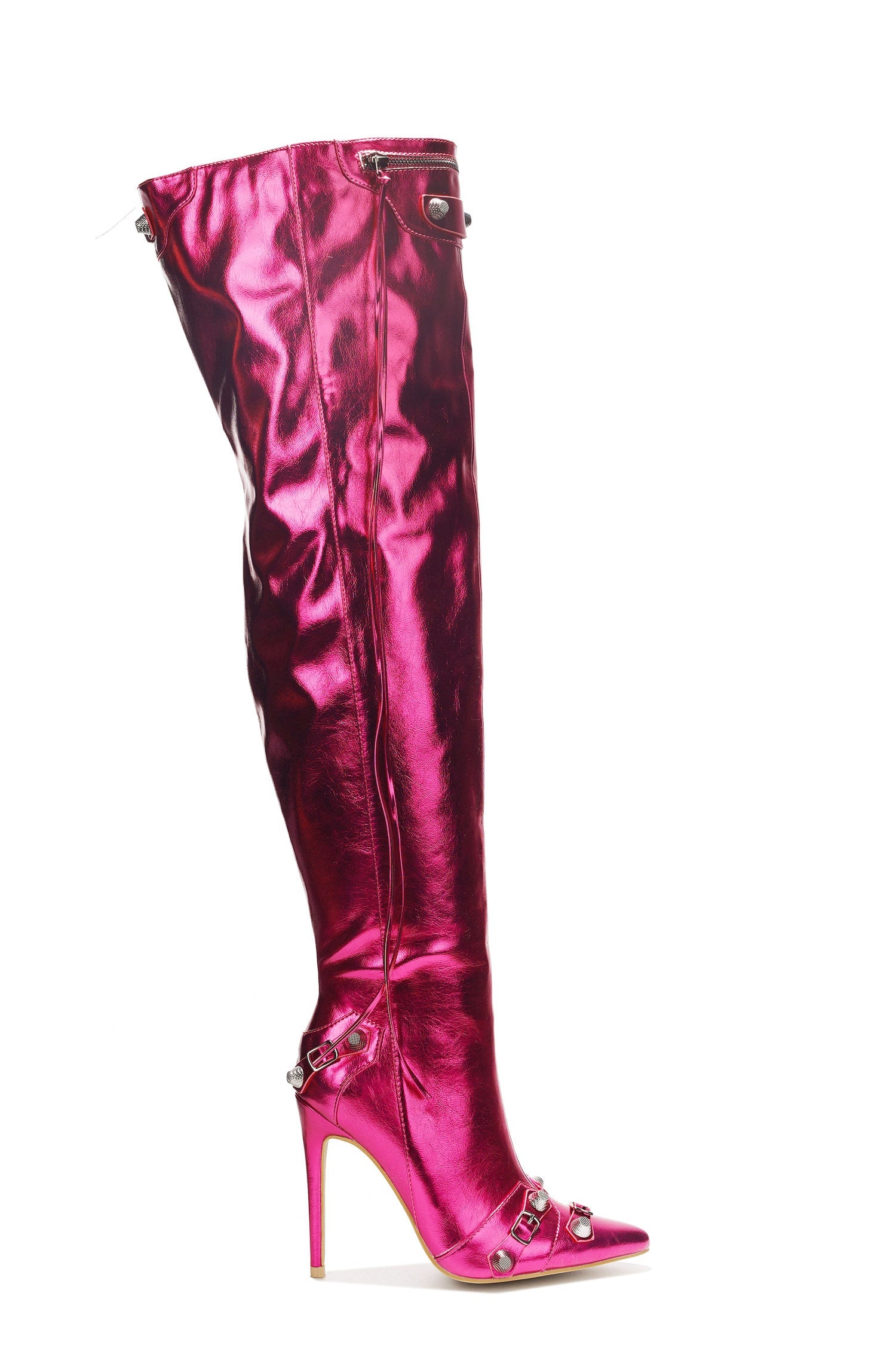 Vega Metallic Pointed Toe Stiletto Over The Knee Boots
