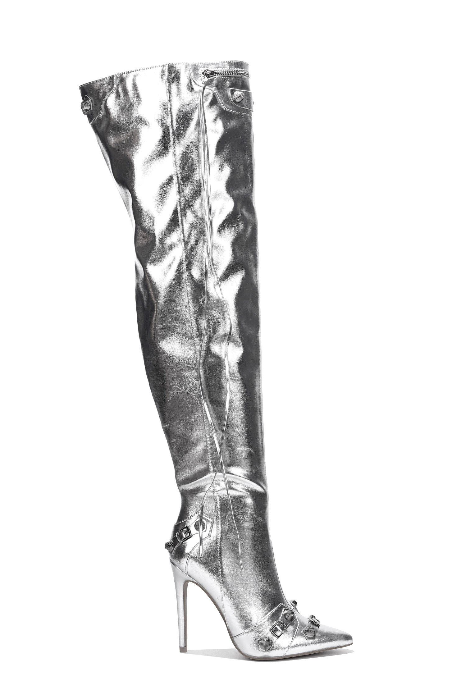 Vega Metallic Pointed Toe Stiletto Over The Knee Boots