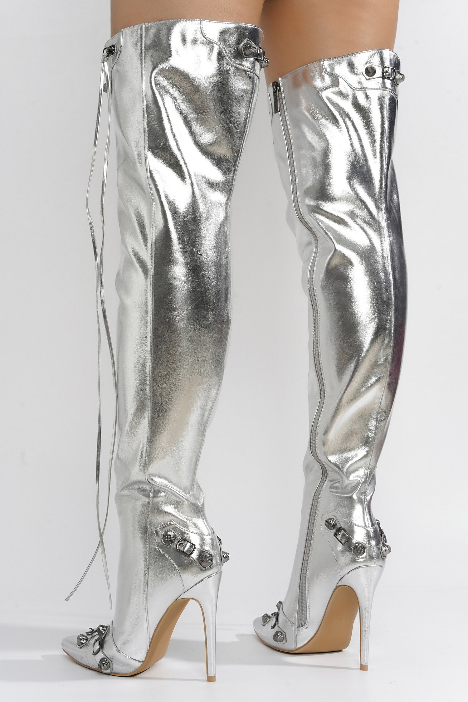 Vega Metallic Pointed Toe Stiletto Over The Knee Boots