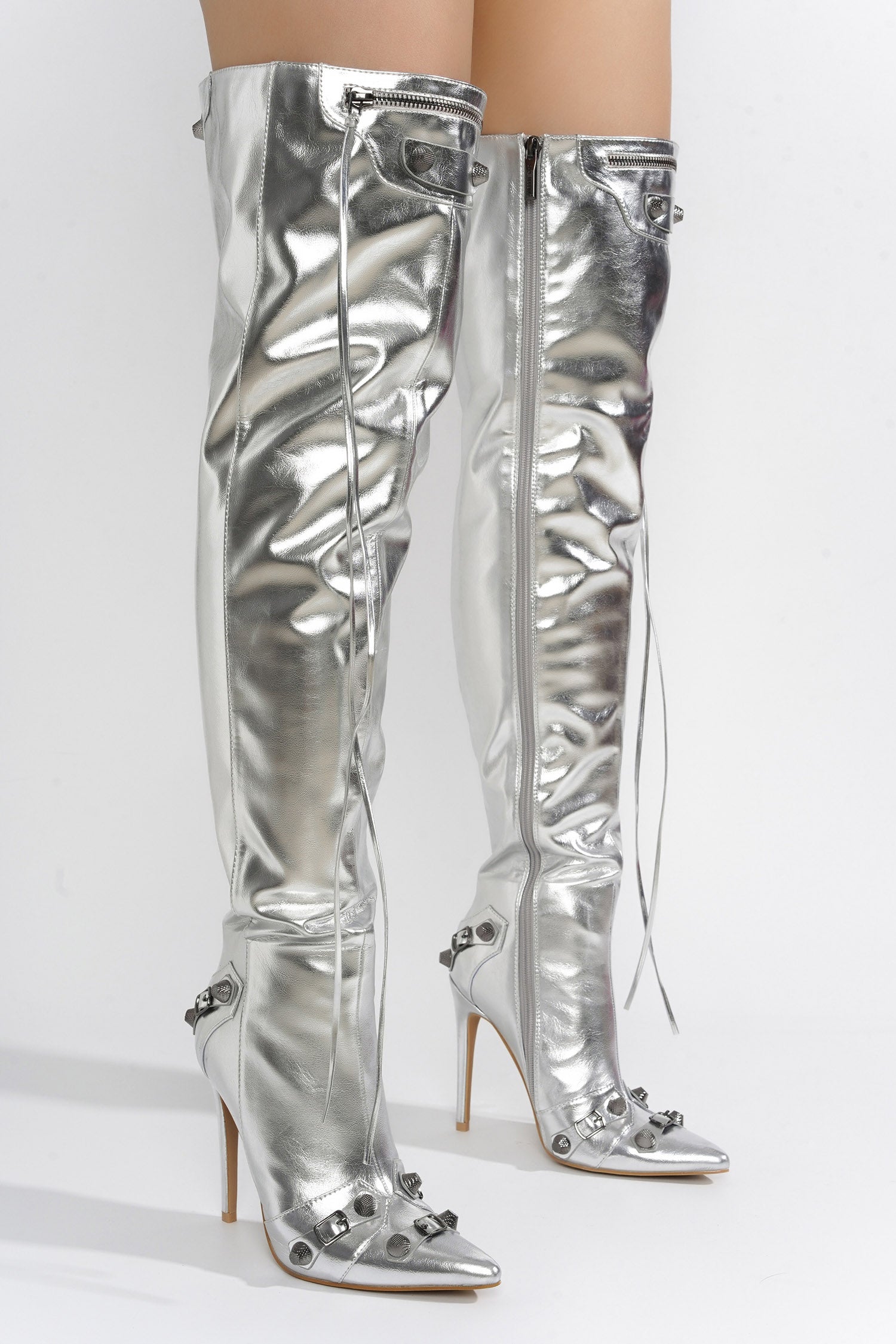 Vega Metallic Pointed Toe Stiletto Over The Knee Boots