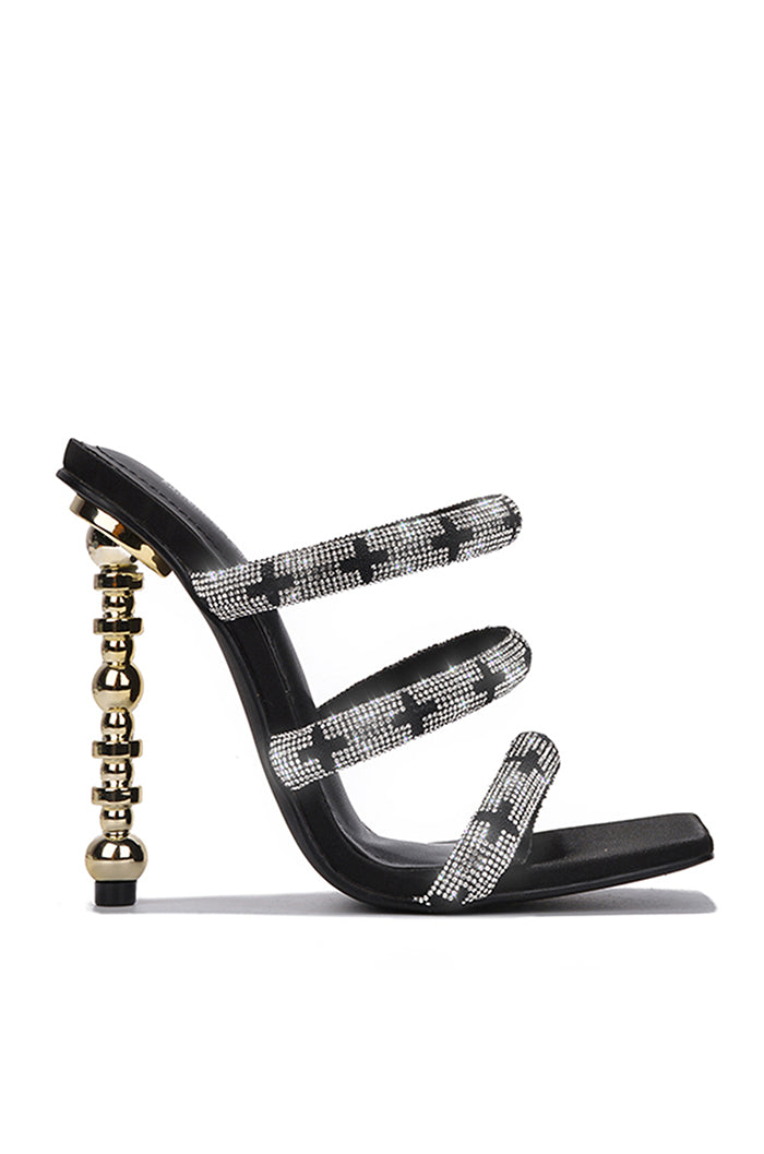 Cassie Square Toe Rhinestone Trim Strappy Mule Heels
