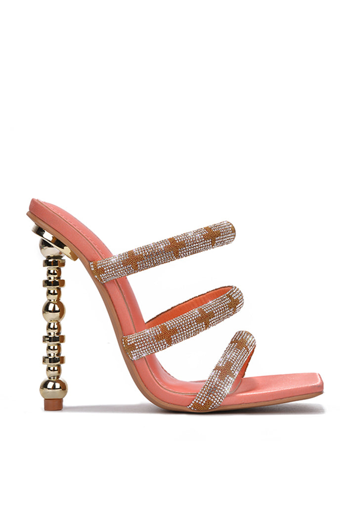 Cassie Square Toe Rhinestone Trim Strappy Mule Heels