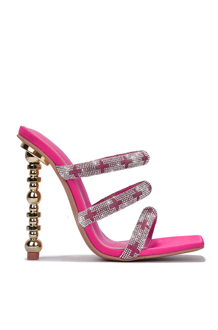 Cassie Square Toe Rhinestone Trim Strappy Mule Heels