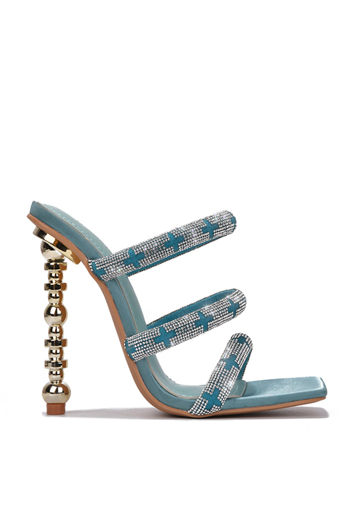 Cassie Square Toe Rhinestone Trim Strappy Mule Heels