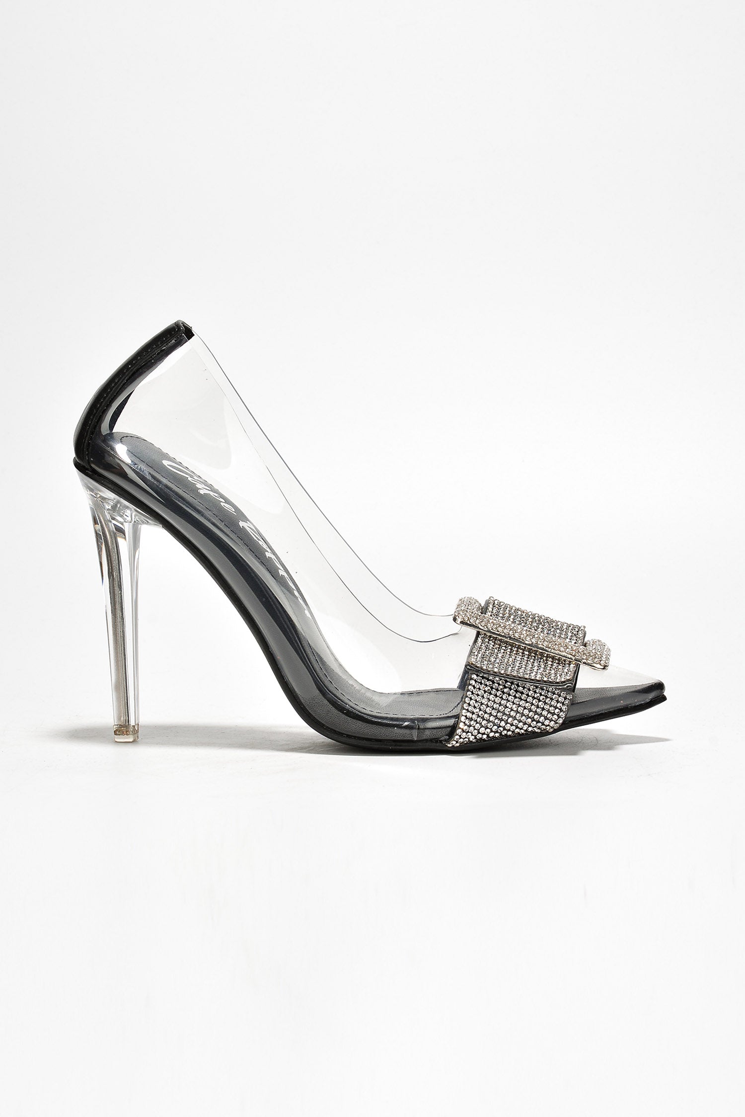 Lorie Diamanté Buckle Decor High Heel Clear Pumps