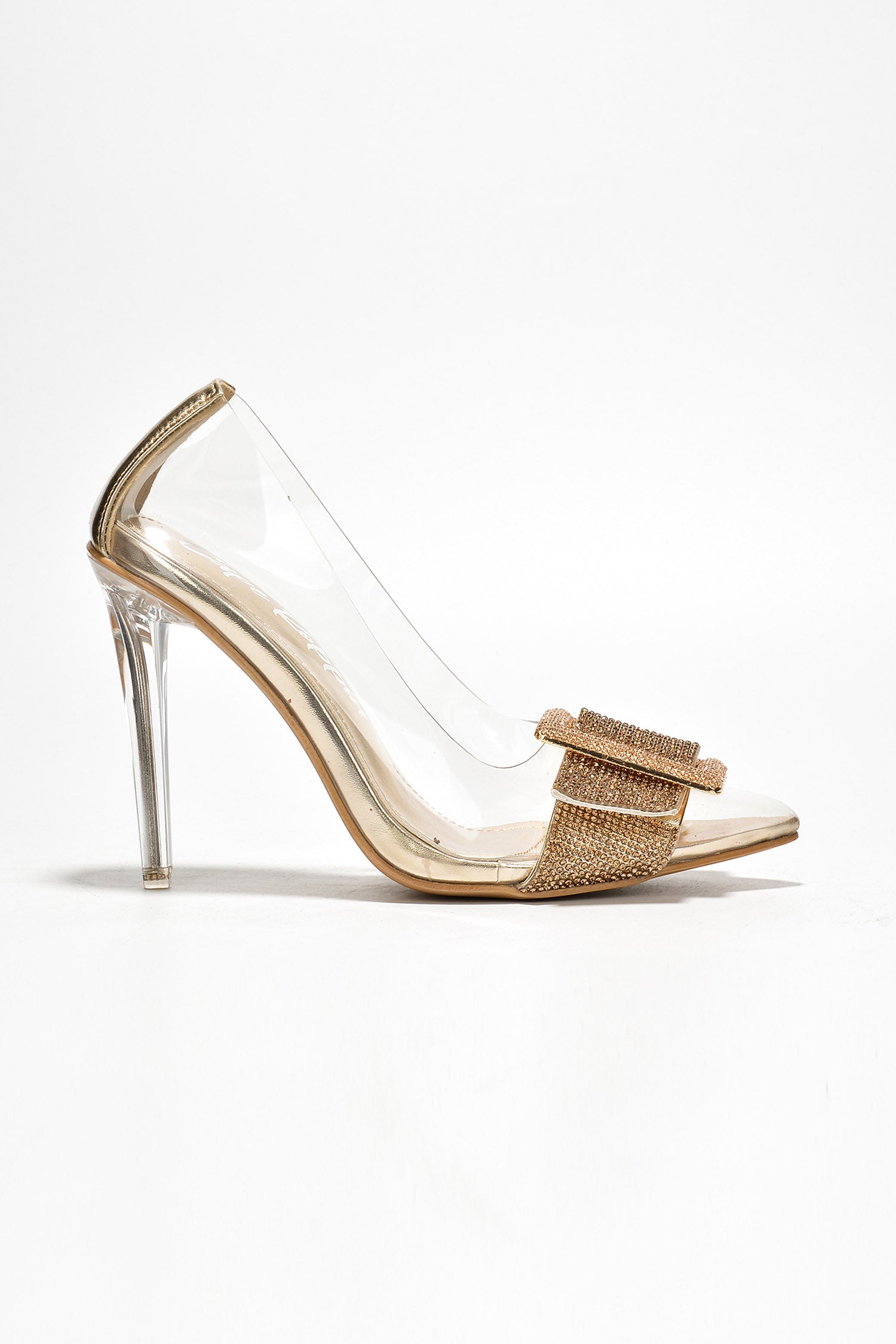 Lorie Diamanté Buckle Decor High Heel Clear Pumps