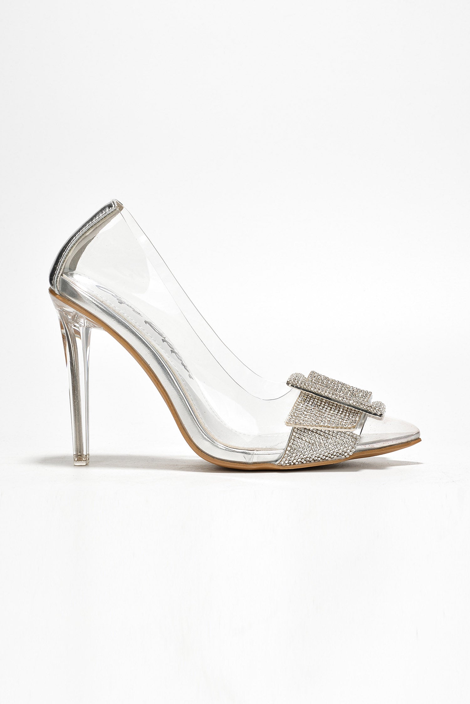 Lorie Diamanté Buckle Decor High Heel Clear Pumps