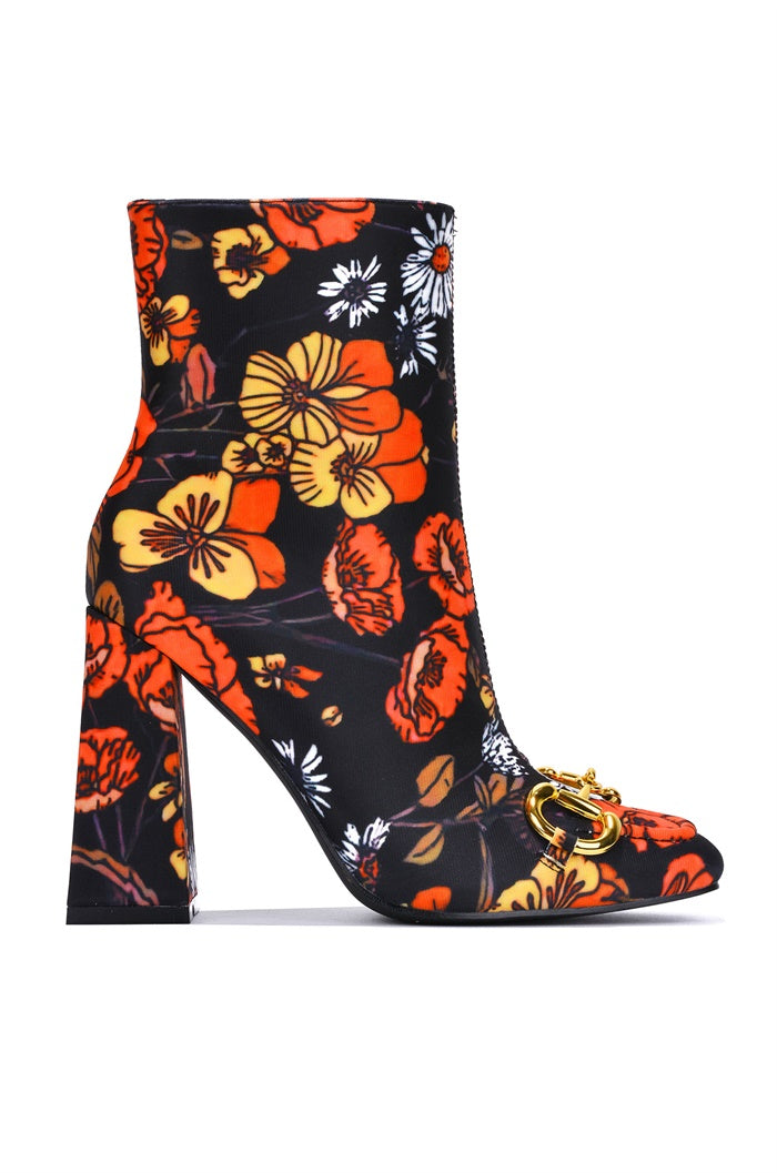 Runway Gold Horse Bit Block Heel Ankle Boots