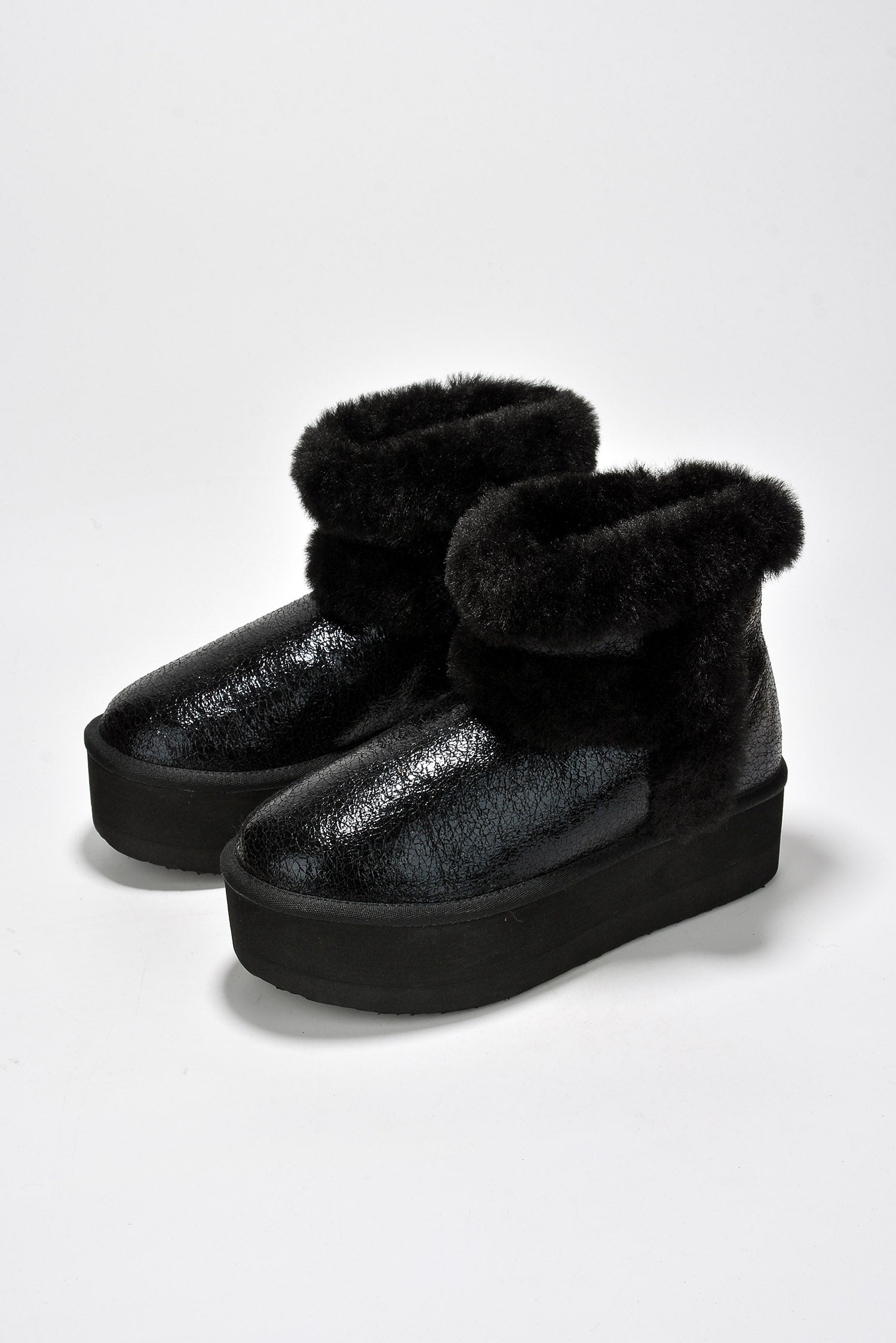 Glimmer Faux Fur Trim Metallic Platform Ankle Boots