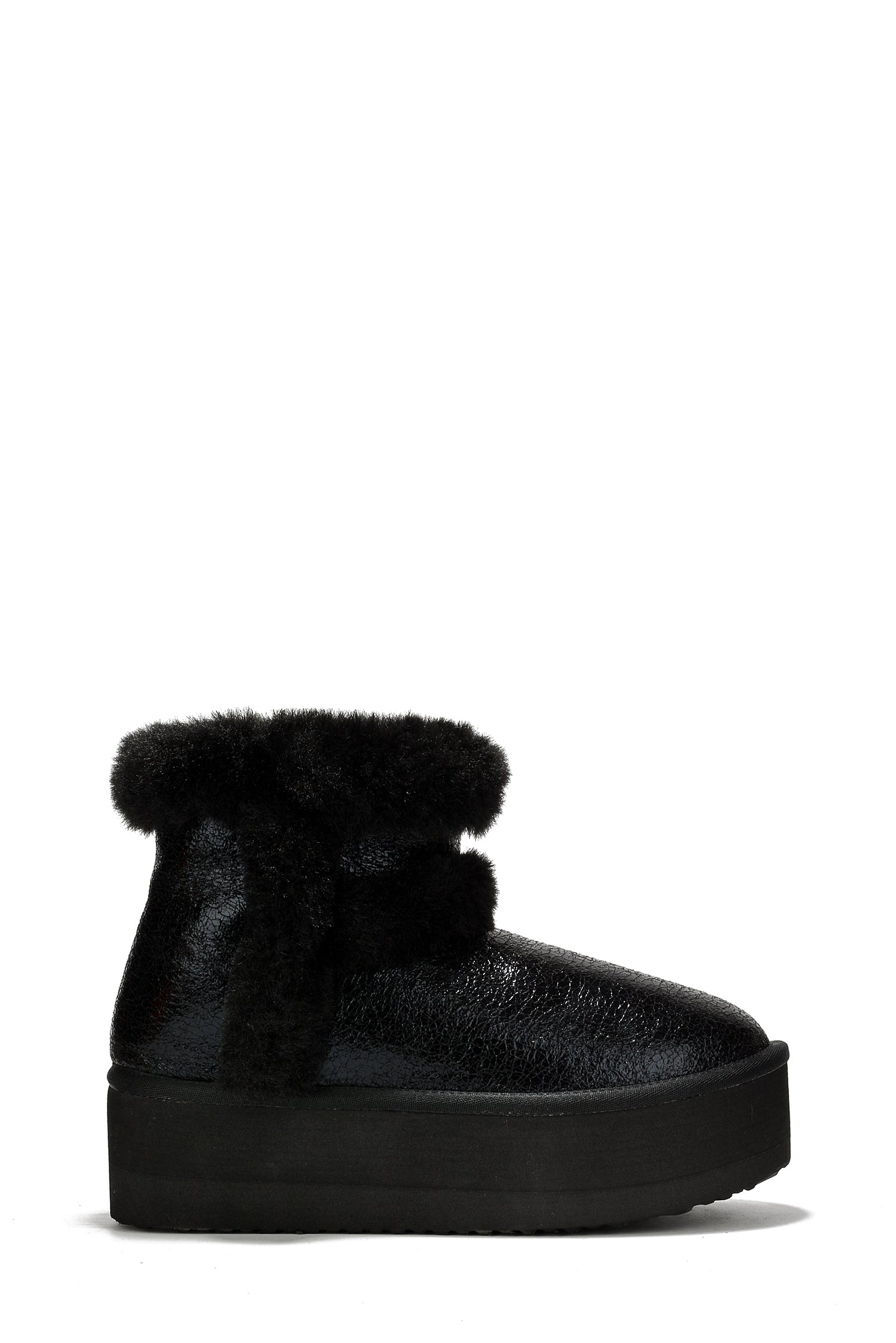 Glimmer Faux Fur Trim Metallic Platform Ankle Boots