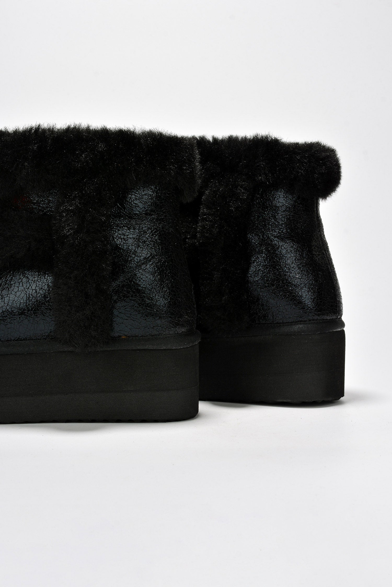 Glimmer Faux Fur Trim Metallic Platform Ankle Boots