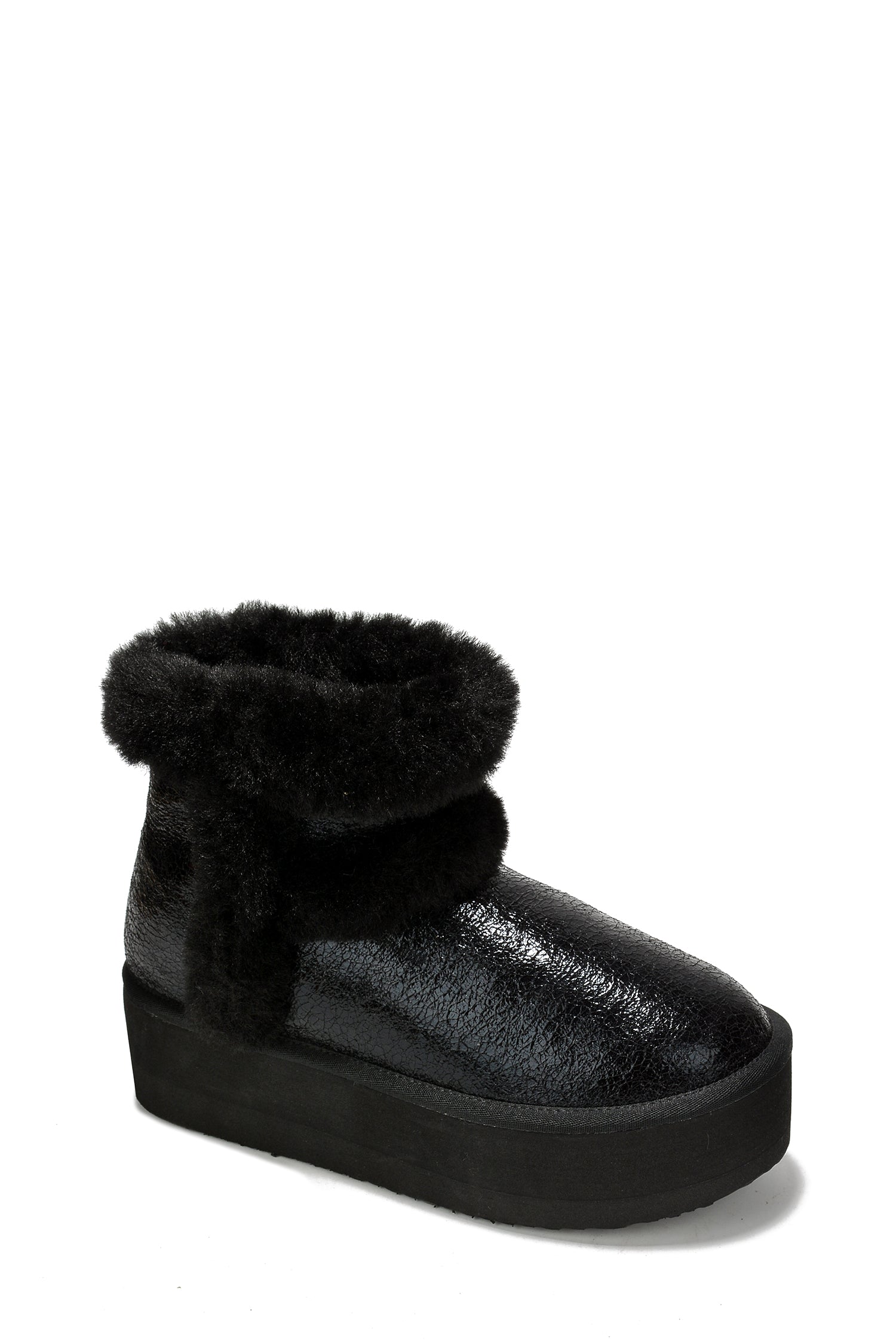 Glimmer Faux Fur Trim Metallic Platform Ankle Boots