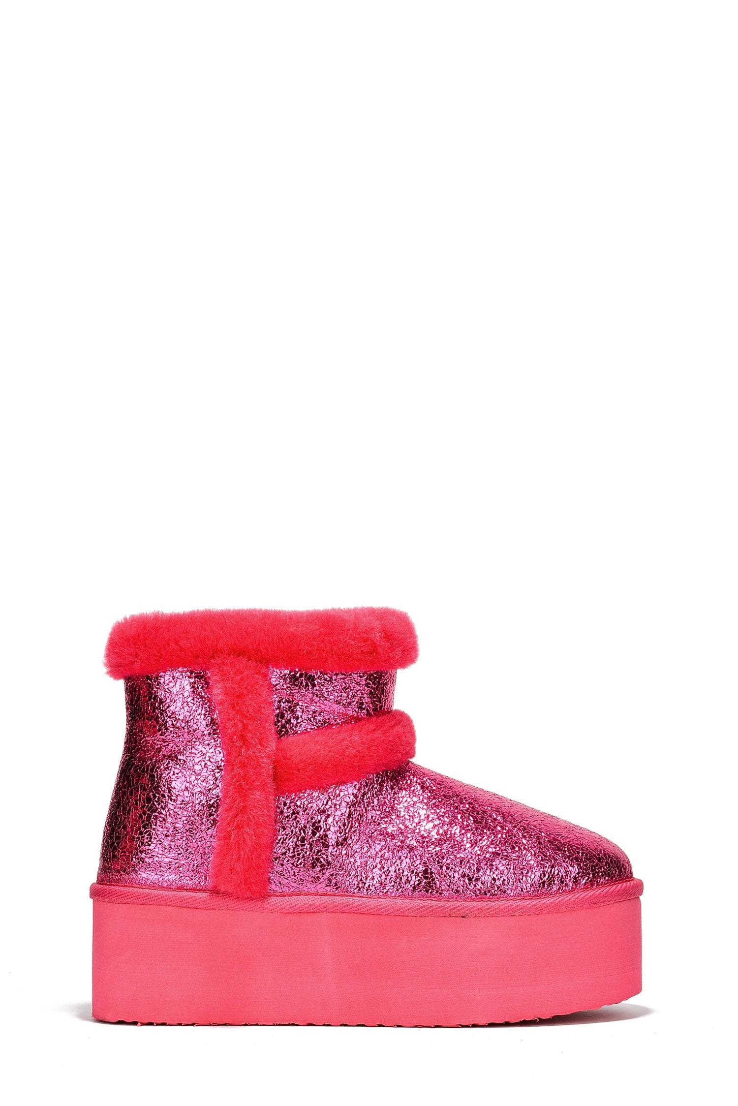 Glimmer Faux Fur Trim Metallic Platform Ankle Boots