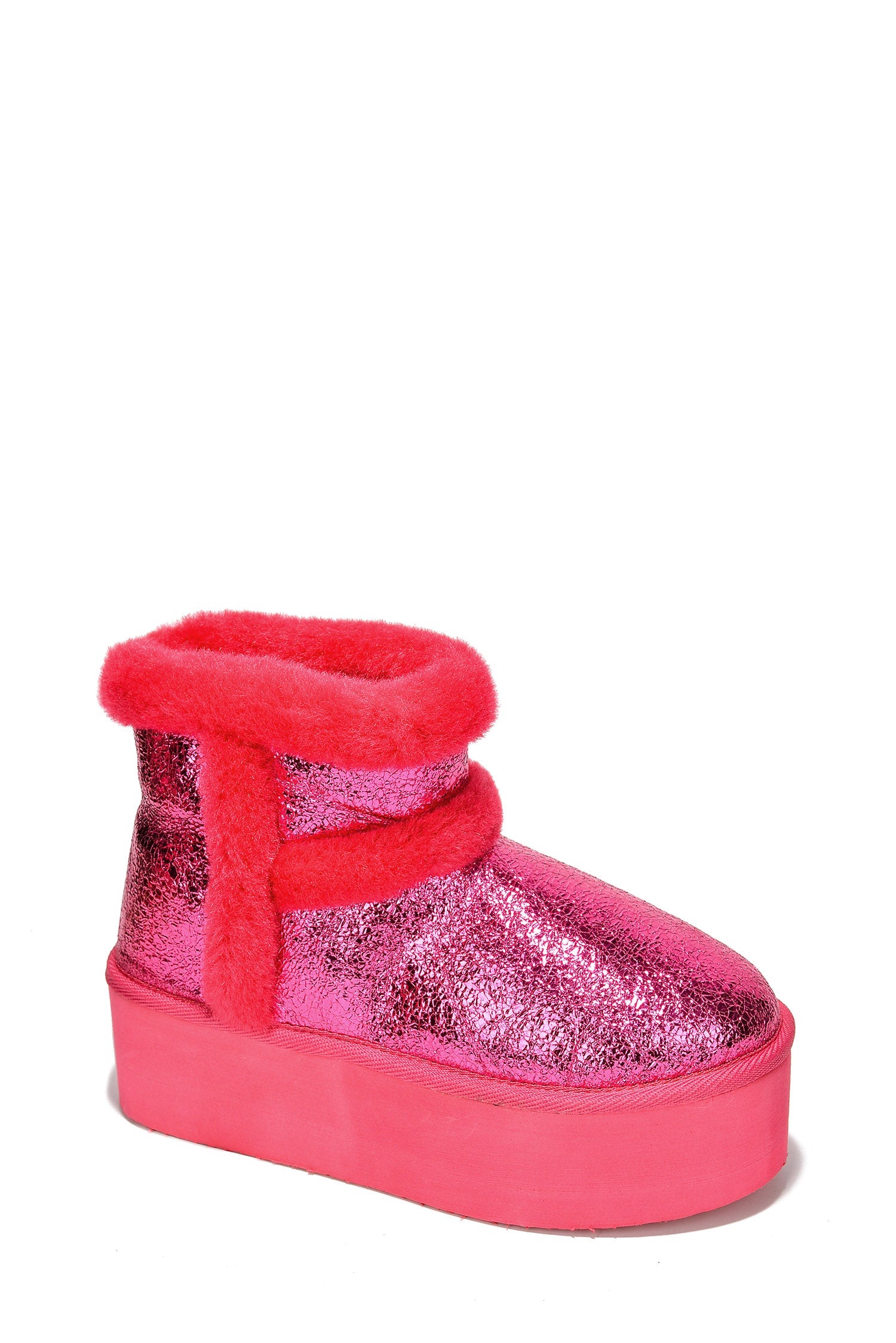 Glimmer Faux Fur Trim Metallic Platform Ankle Boots
