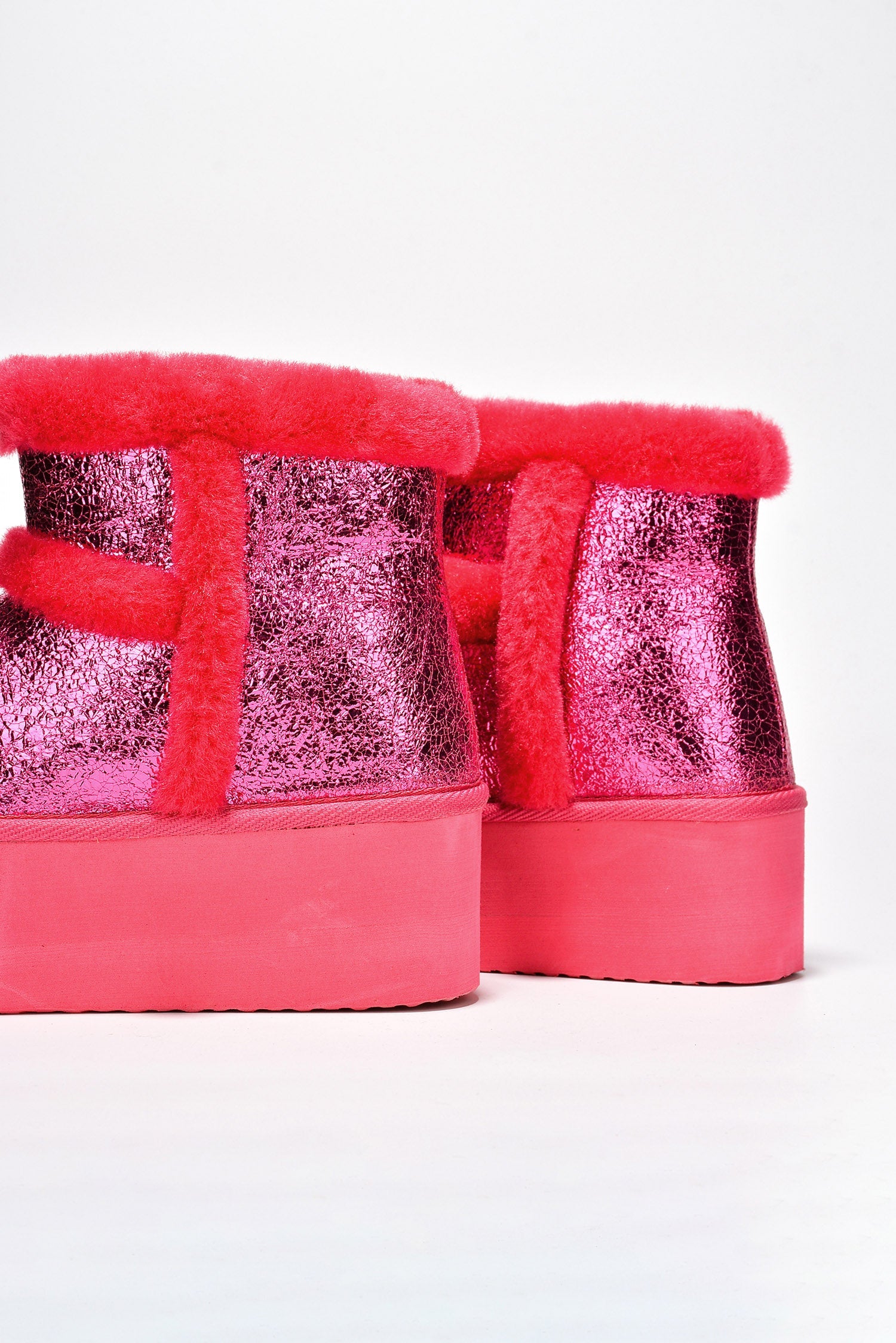 Glimmer Faux Fur Trim Metallic Platform Ankle Boots