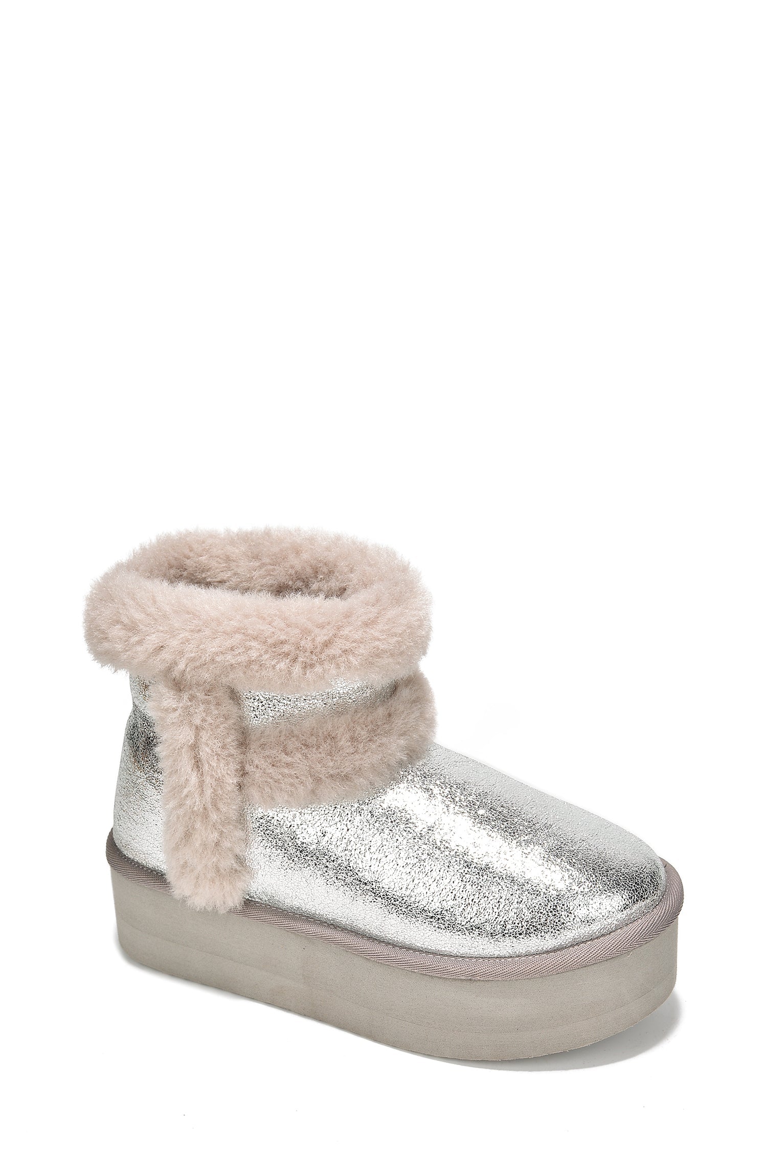 Glimmer Faux Fur Trim Metallic Platform Ankle Boots