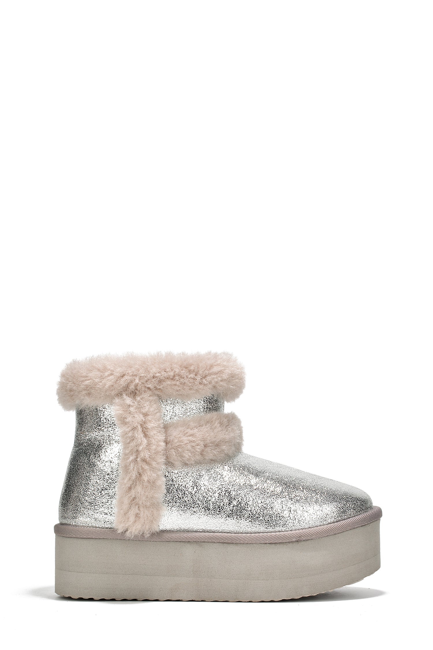 Glimmer Faux Fur Trim Metallic Platform Ankle Boots